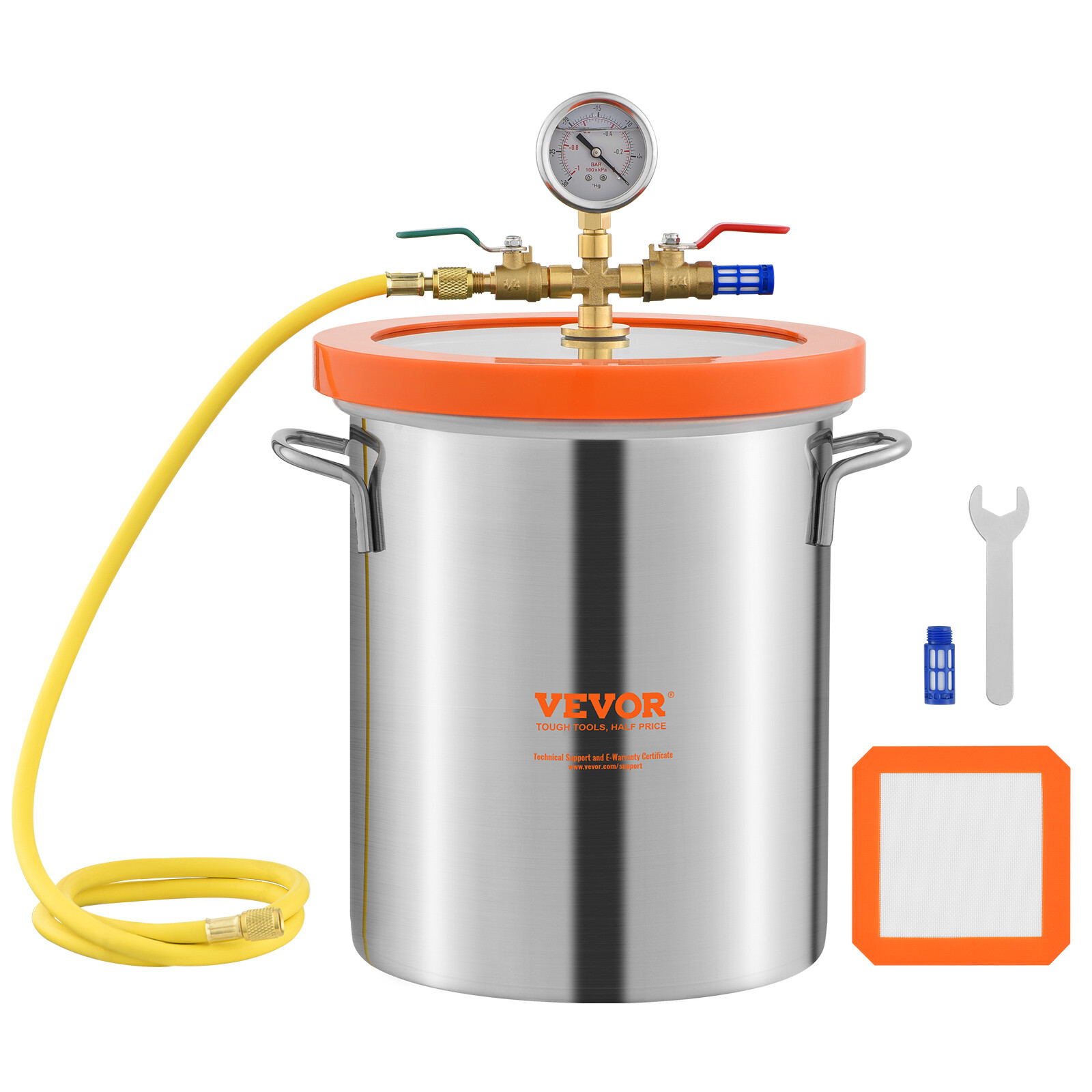 VEVOR Vacuum Chamber Tempered Glass Lid Vacuum 5 Gal Degassing Chamber Silicone