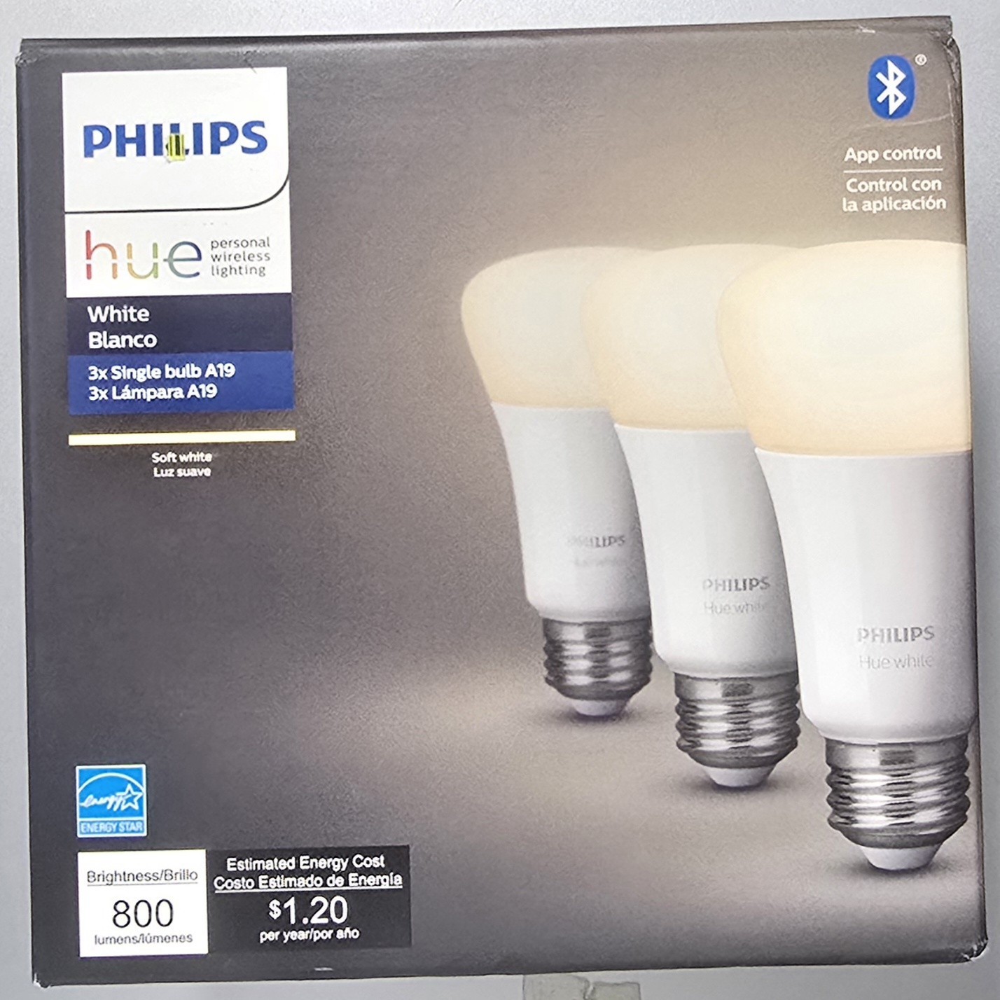 Philips Hue White A19 LED Smart Light Bulb 10W 800 Lumen 3 Pack