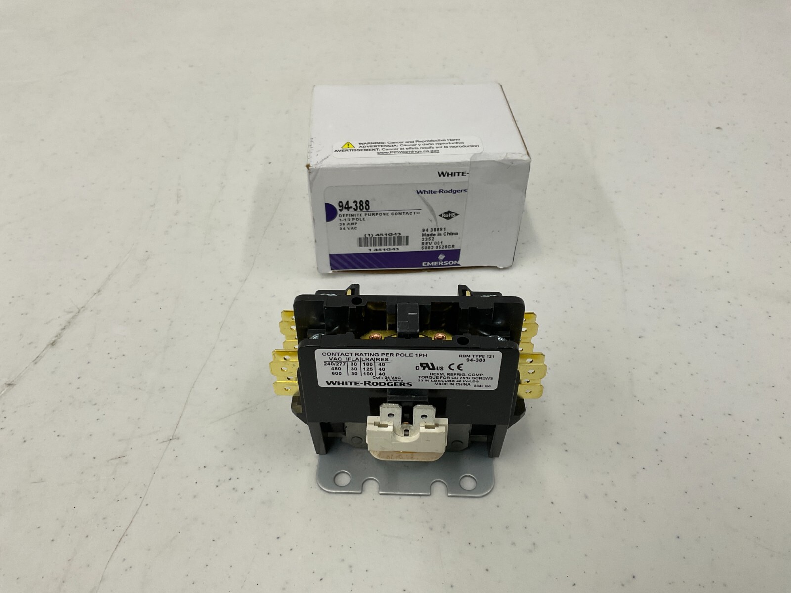 White-Rodgers 94-388 1 Pole Contactor, Replaces 1-1/2 Pole Devices