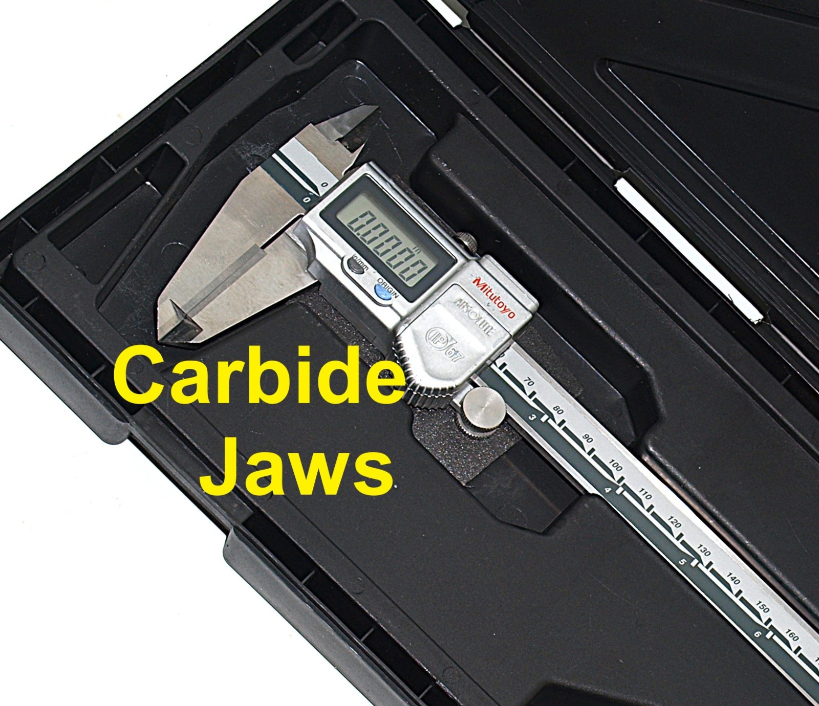 MITUTOYO 8″ DIGITAL CALIPER with CARBIDE OD and ID JAWS 500-738-10 DIGIMATIC