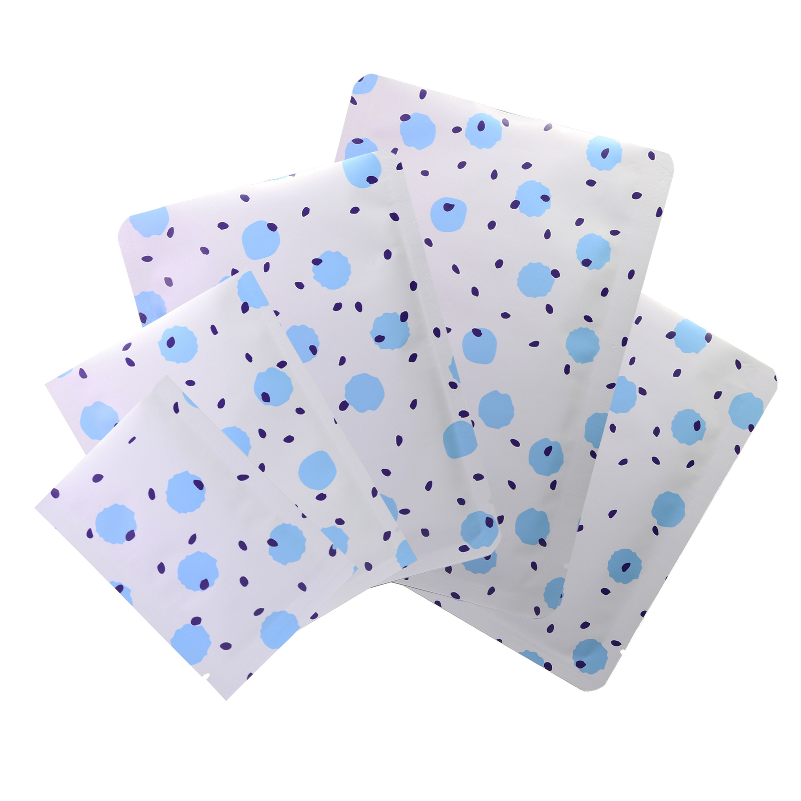 Flat Matte Blue Patterned Design Open-Top Heat-Sealable Packaging Pouches