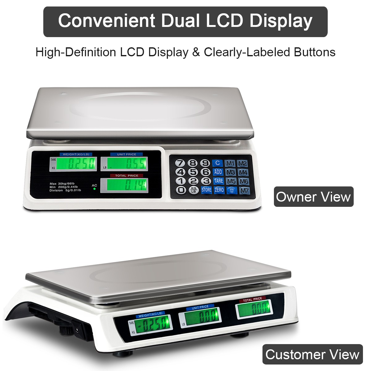 66Lbs Digital Weight Scale Price Computing Retail Count Scale Food Meat Scales