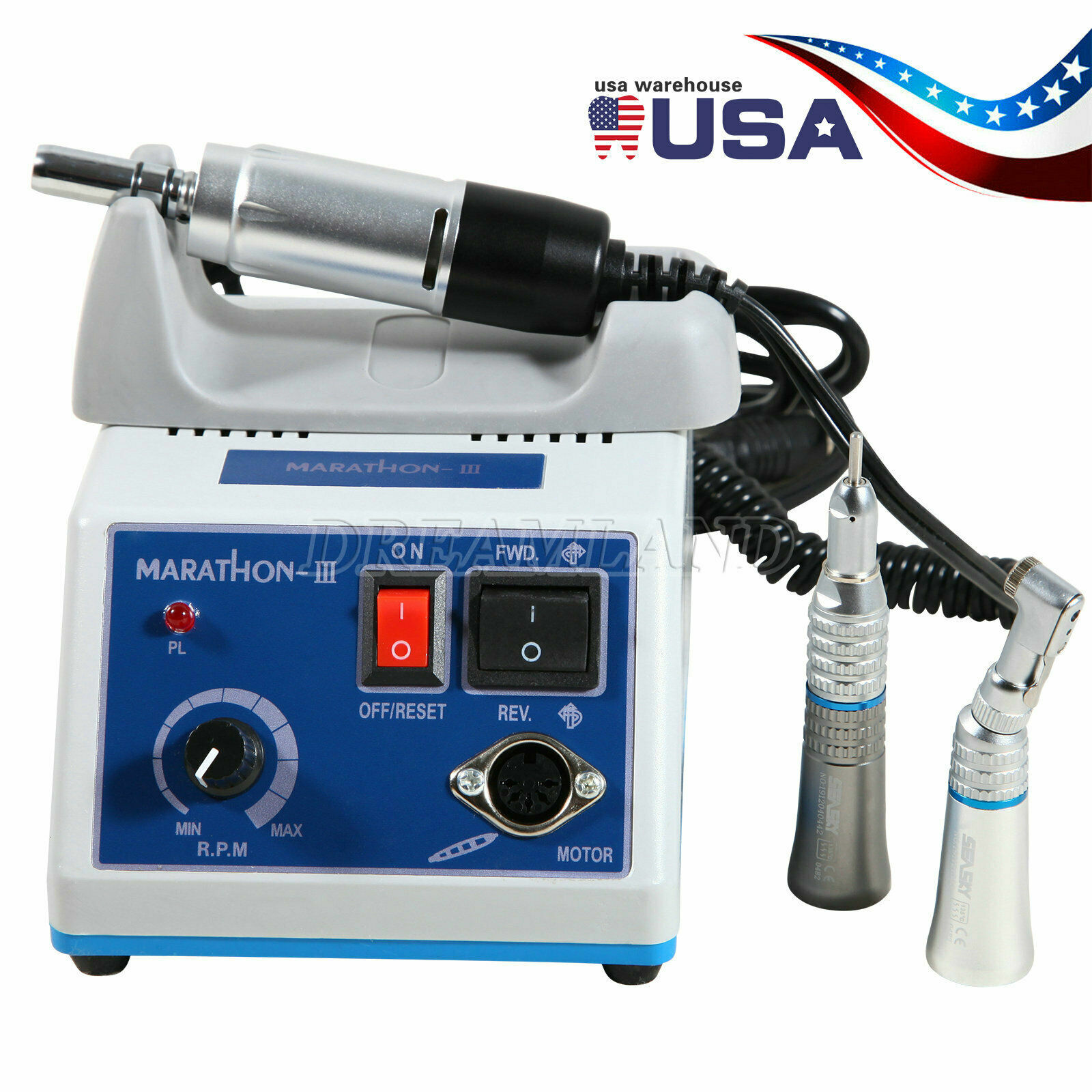 Dental Lab Marathon-III Micromotor /Contra Angle Straight Handpiece /Burs USA