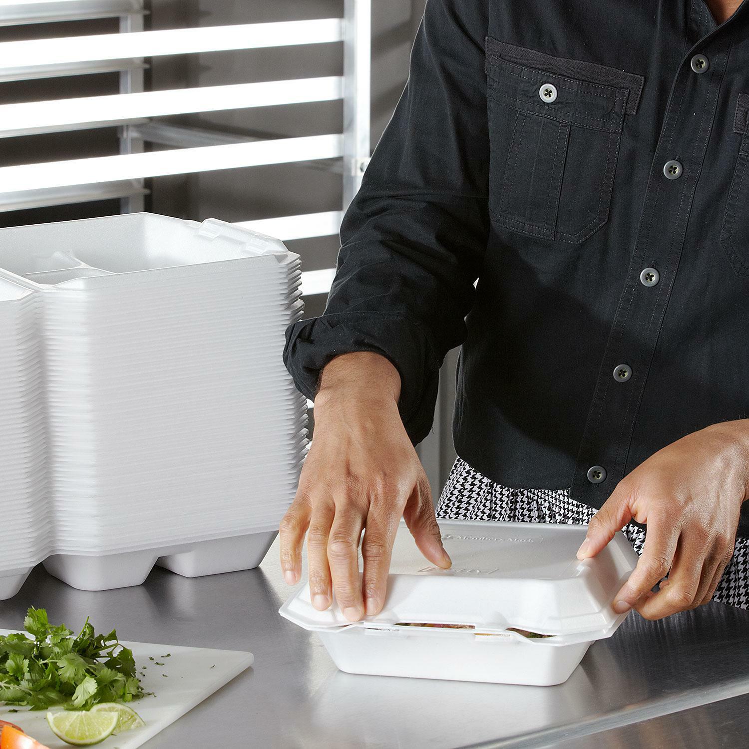 HEFTY SUPREME 1-COMPARTMENT RESTAURANT FOAM CARRY OUT TRAY FOR FOOD, 9.5 x 9 X 3