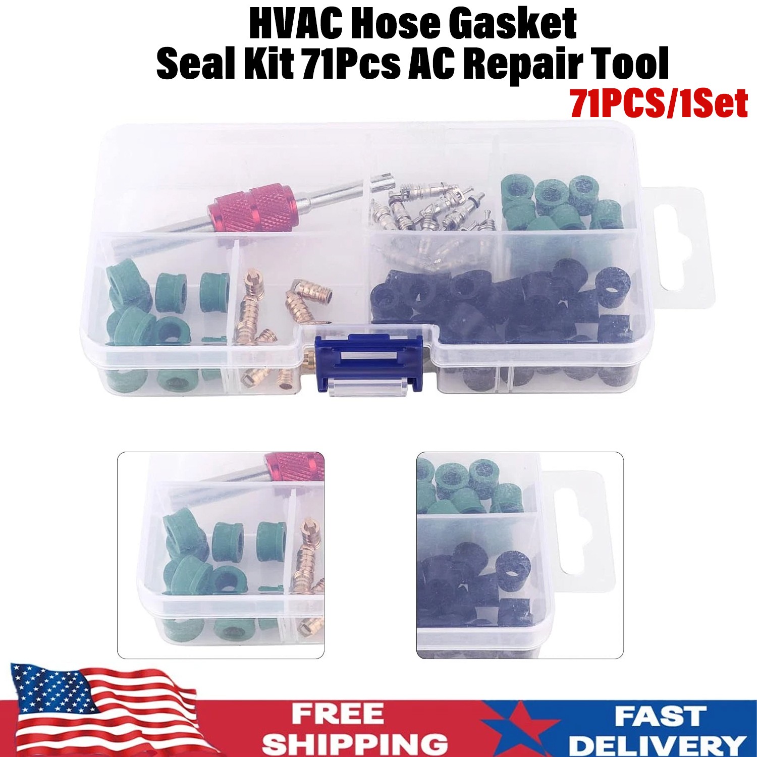Repair Tools Kit 71 Pcs Rubber Hose Gaskets Refrigeration AC Manifold Gauge NEW
