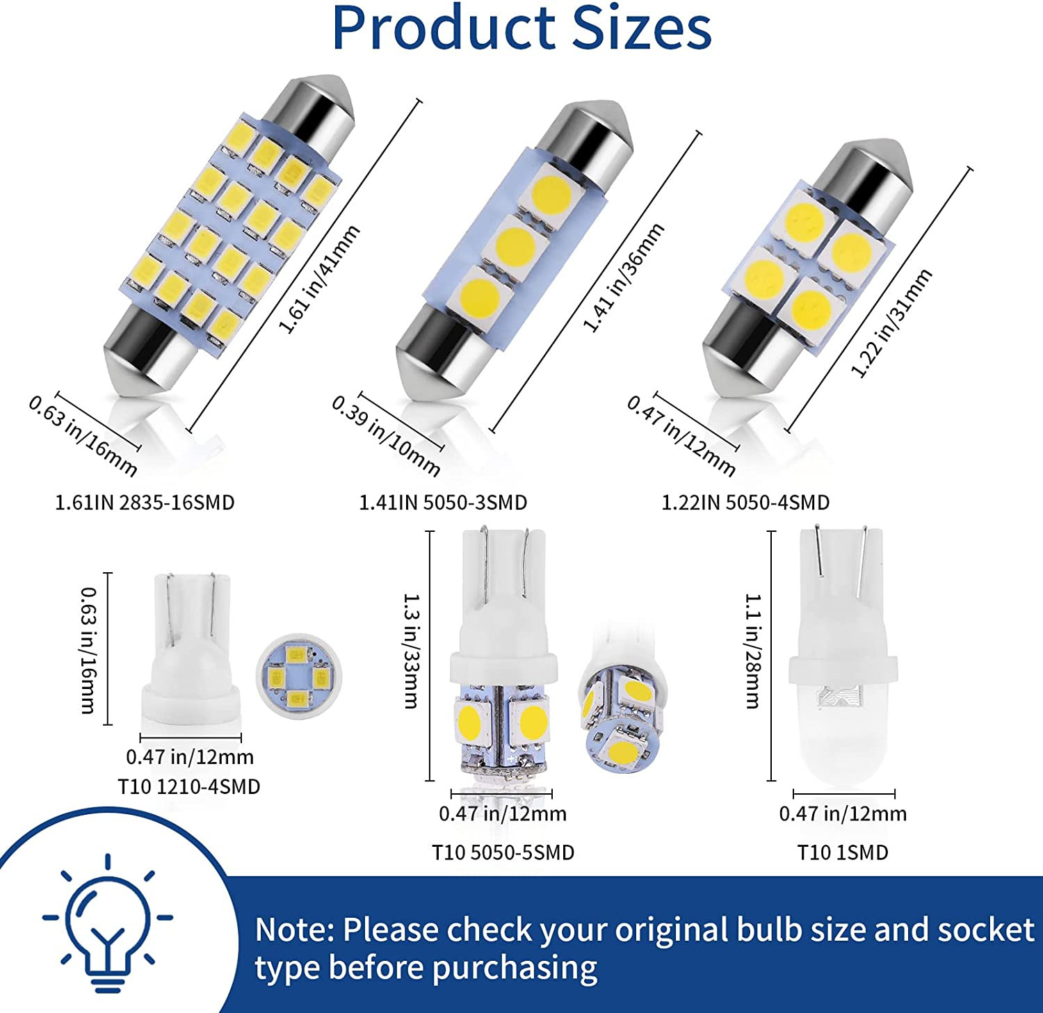 42 Pieces Interior Car Lights, Super Bright White Dome Map Tail Cab Lights Bulb