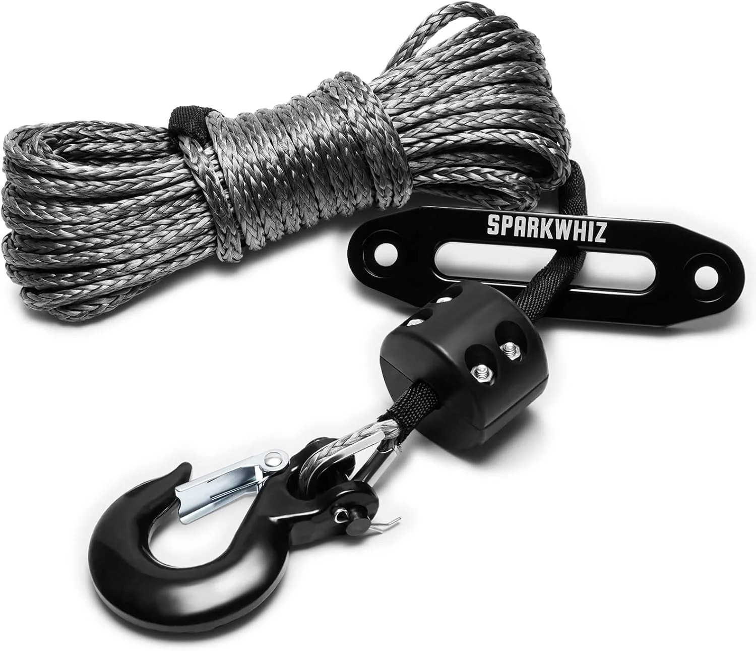 SPARKWHIZ Synthetic Winch Rope Kit, 1/4″ x 50ft 10000LBS Winch Rope Line Cable w