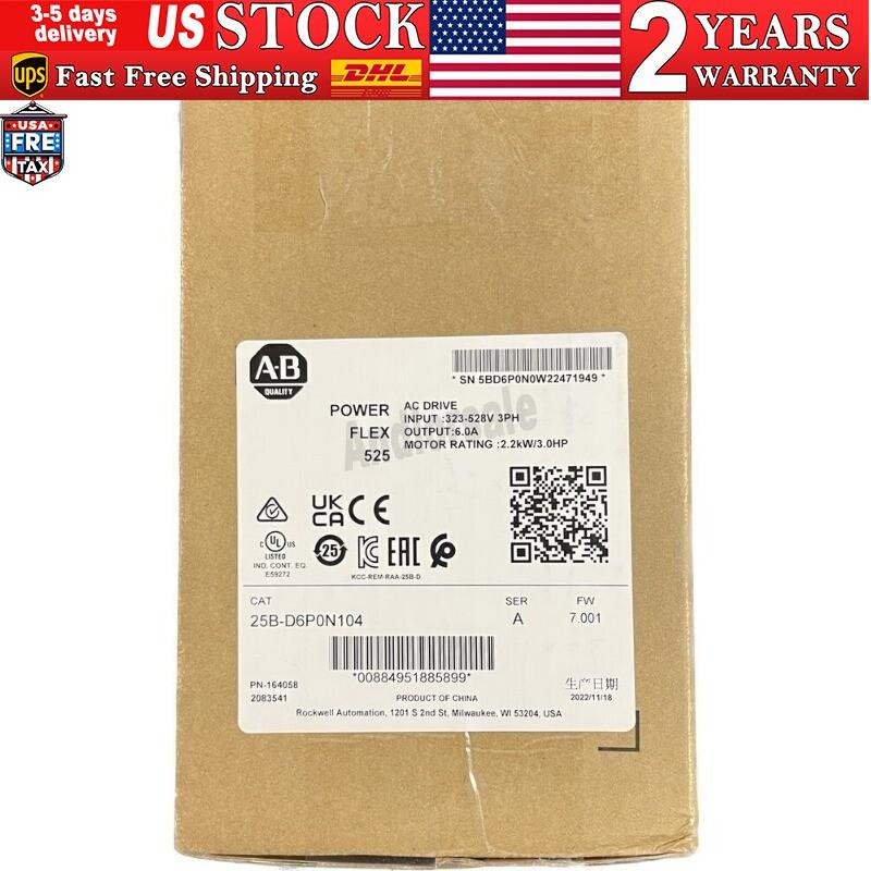 NEW AB 25B-D6P0N104 PowerFlex 525 2.2kW 3Hp AC Drive 25B D6P0N104 US Free Tax