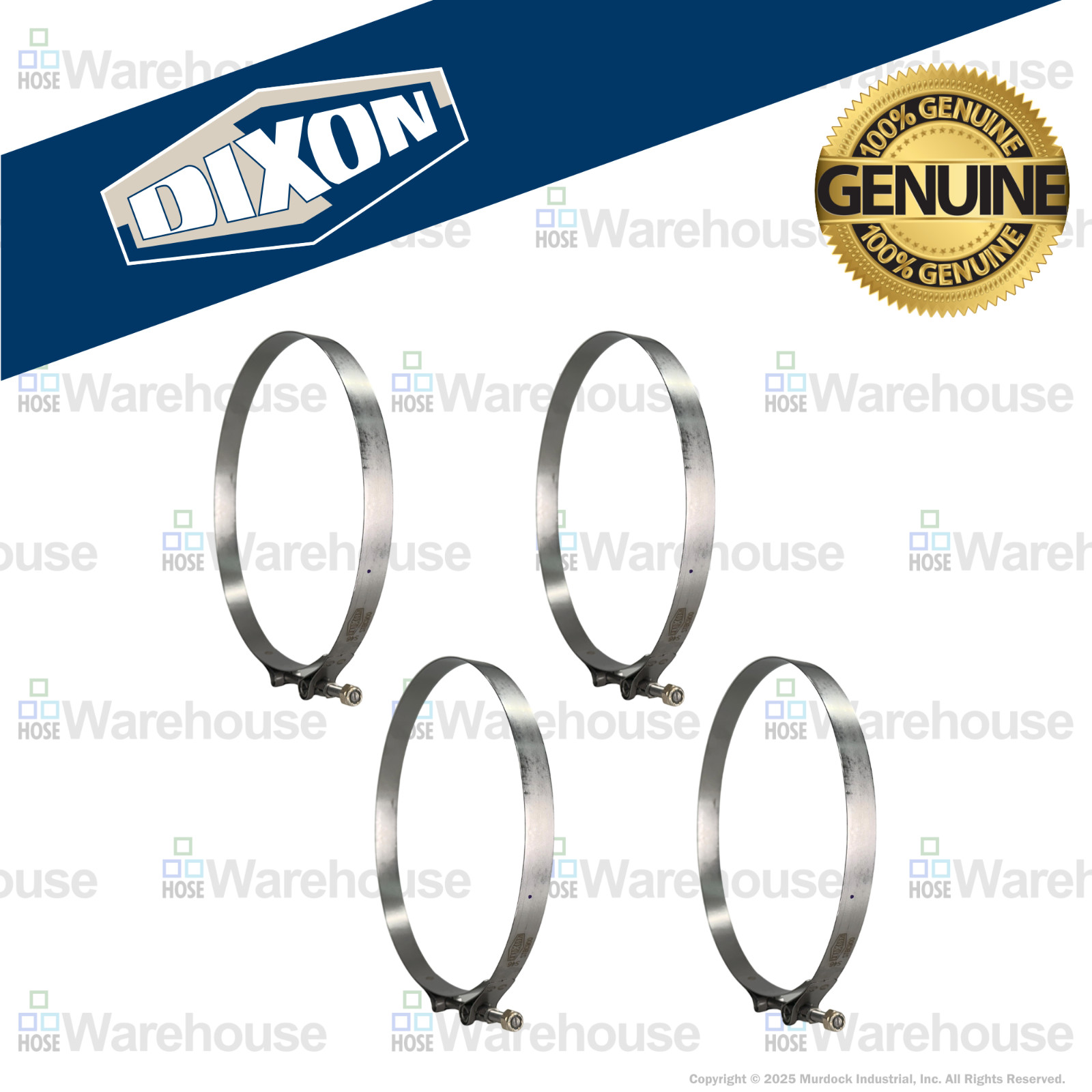 Genuine Dixon 8″ T-Bolt Clamp Pack – (4) STBC800 Stainless Steel Hose Clamps