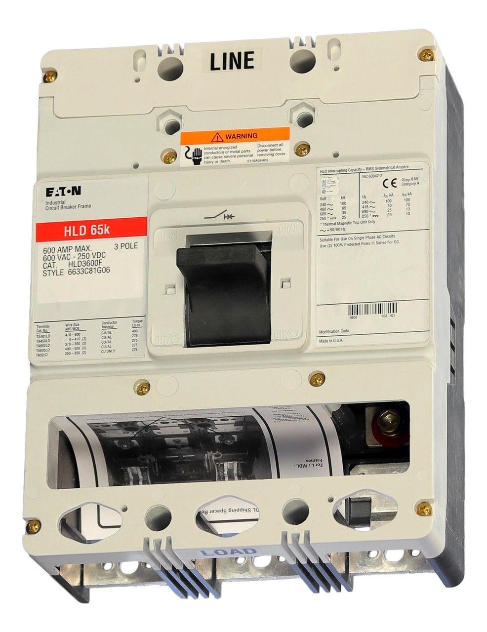 NIB – Eaton – HLD3600F – Three-Pole, 600A, 600V Circuit Breaker Frame