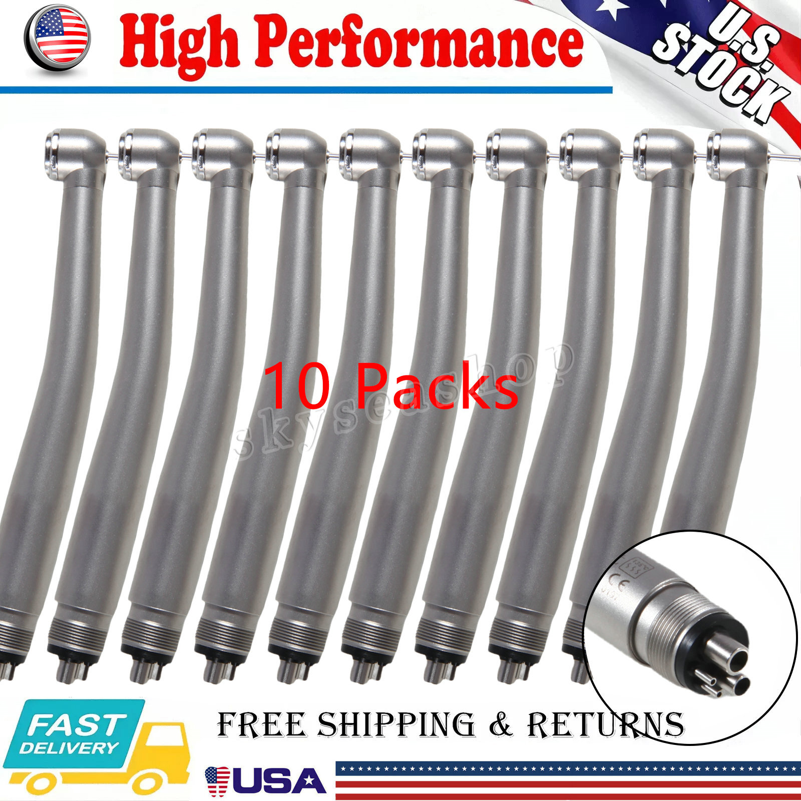 10 PCS Dental PANA MAX Style High Speed Handpiece Push Button 4 Hole Midwest