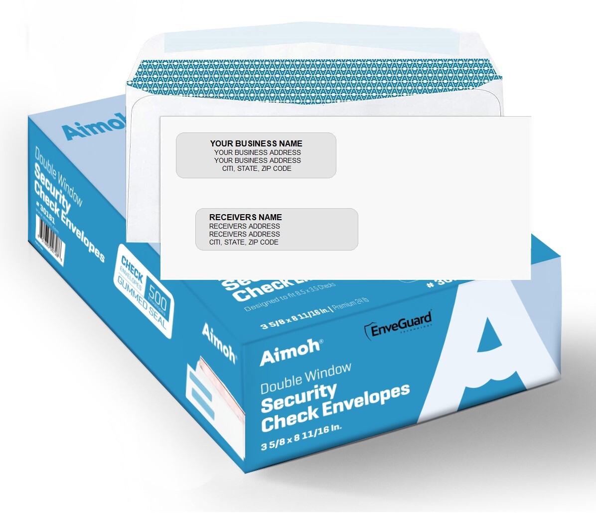 #8 Double Window Security Envelopes – Security Tinted – Gummed Closure (30181)