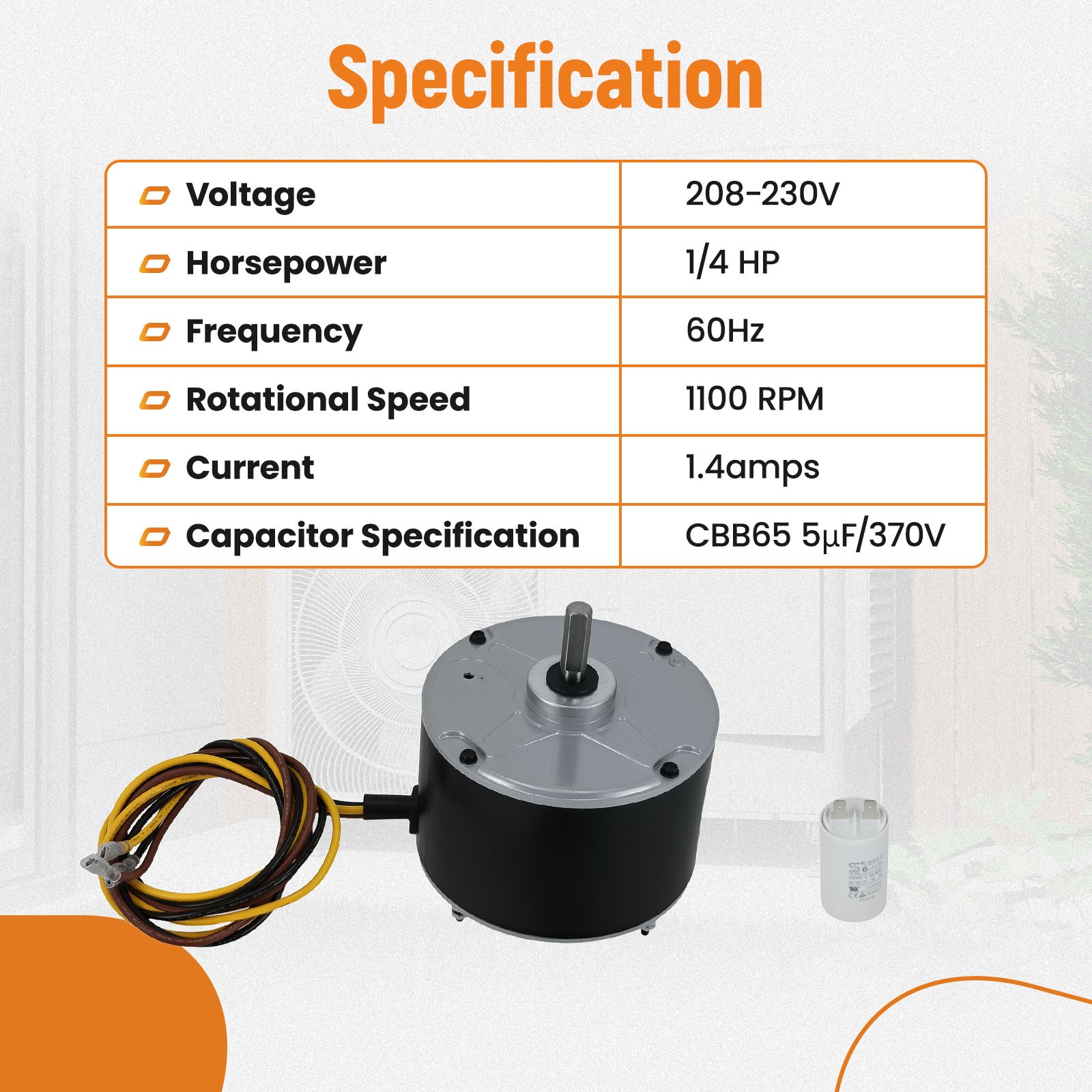 Condenser Motor Fan For Genteq GE 5KCP39EGS070S 5KCP39EGY823S 3905 60Hz 1.4A