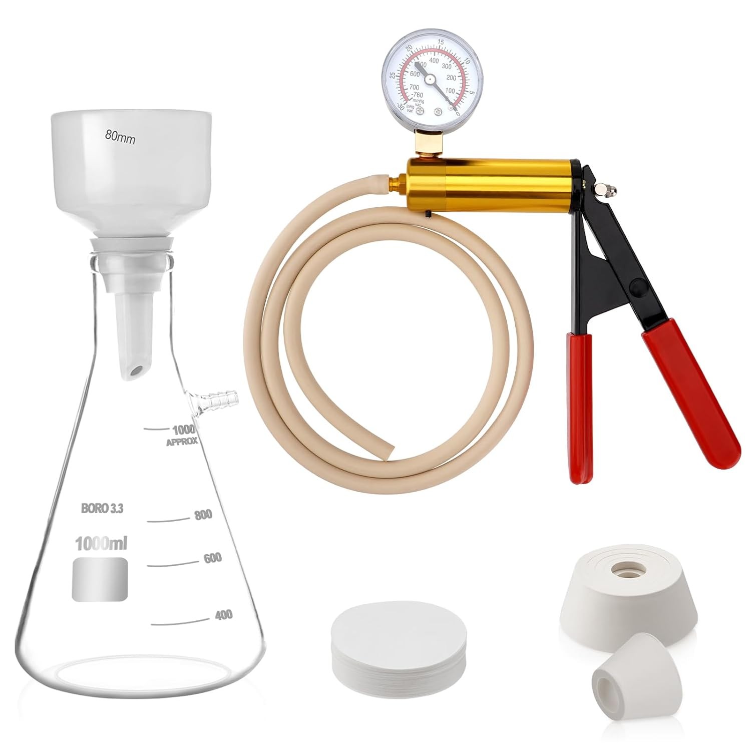1000ml Lab Buchner Funnel Vacuum Filtering flask kit Hand Pump Vacuum Optional