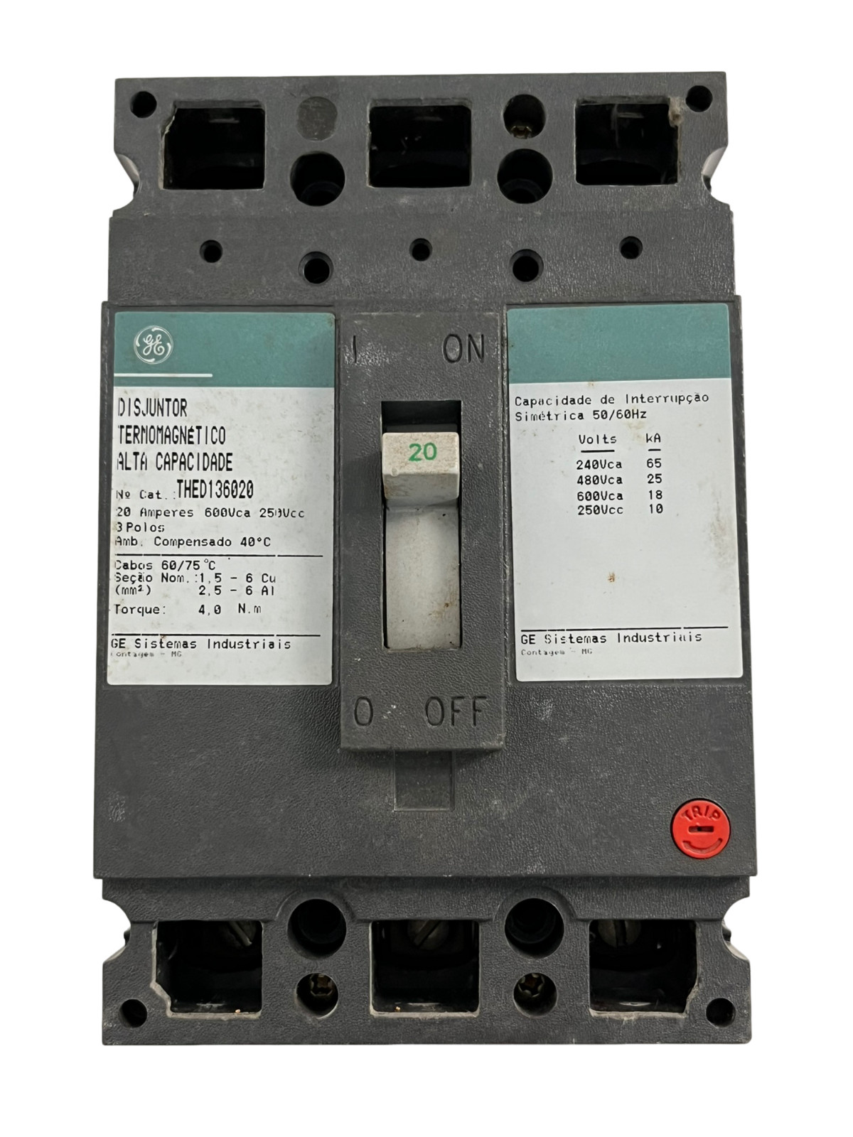 GE THED136020 Circuit Breaker 3P 20A 600V Molded Case New Surplus NOS