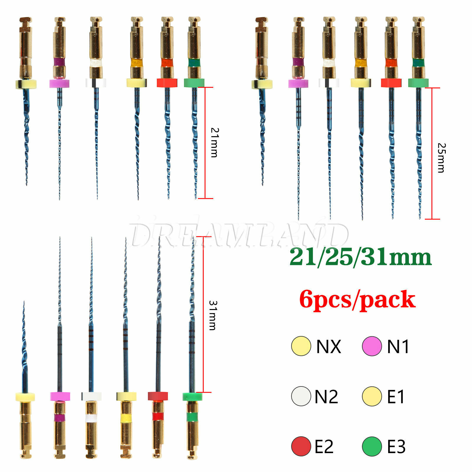 6Pcs SANDENT Dental Endo Files Root Canal Endodontic NITI Rotary File 21/25/31MM