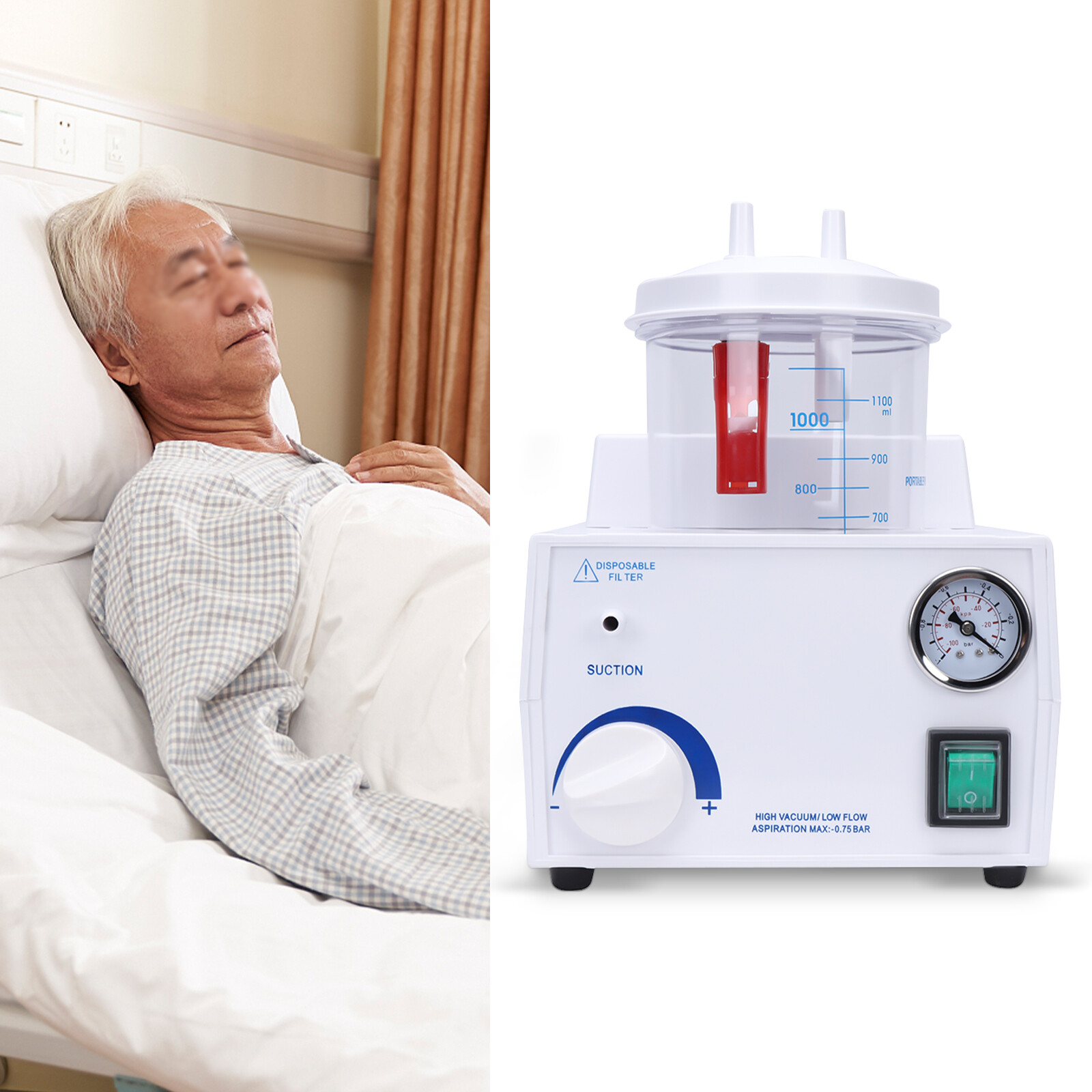 Vacuum Phlegm Quiet Suction Unit Portable Medical Emergency Aspirator Machine