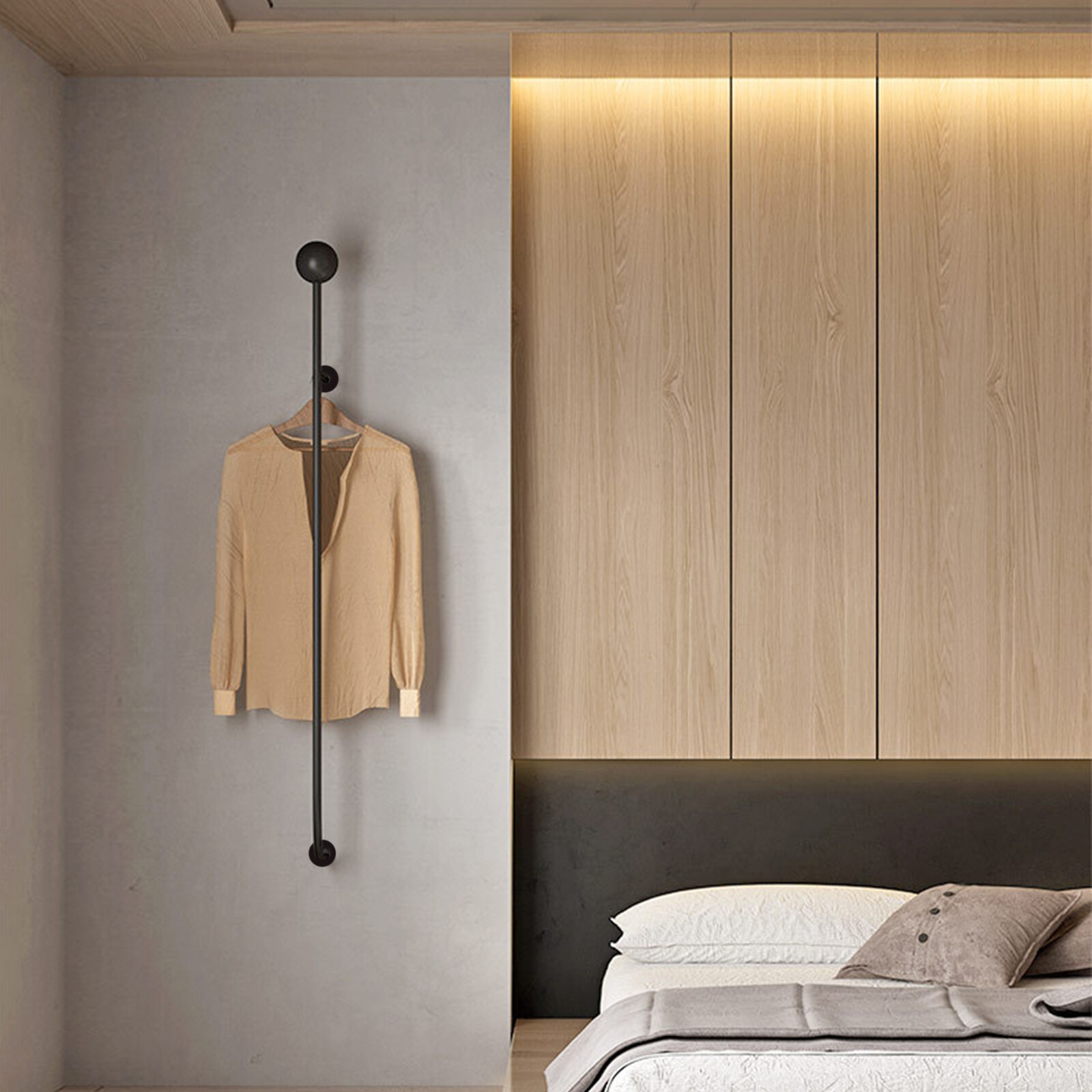 Wall Mounted Clothes Rack Clothing Racks For Hanging Clothes Closet Rod Black