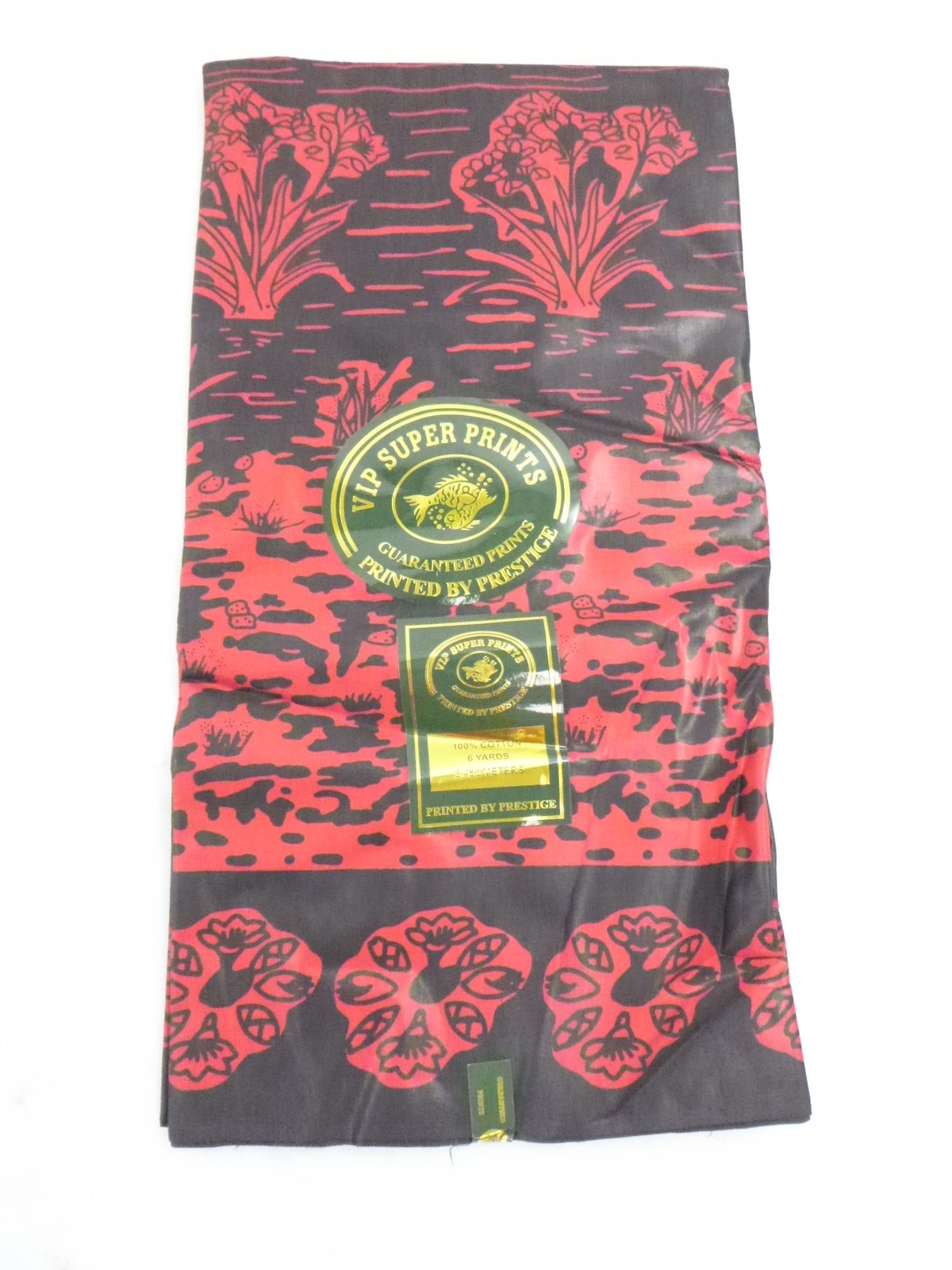 6 Yards VIP Super Prints By Prestige 100% Cotton African Wax Fabric Red & Black