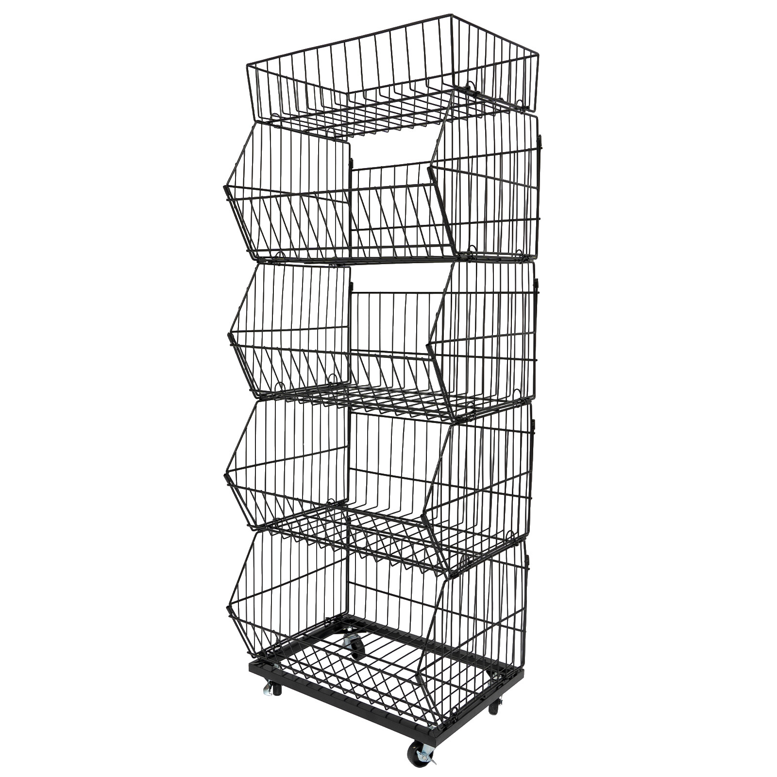 Movable Merchandise Display Rack Steel Retail Storage Basket Rack 5-Tiers Black