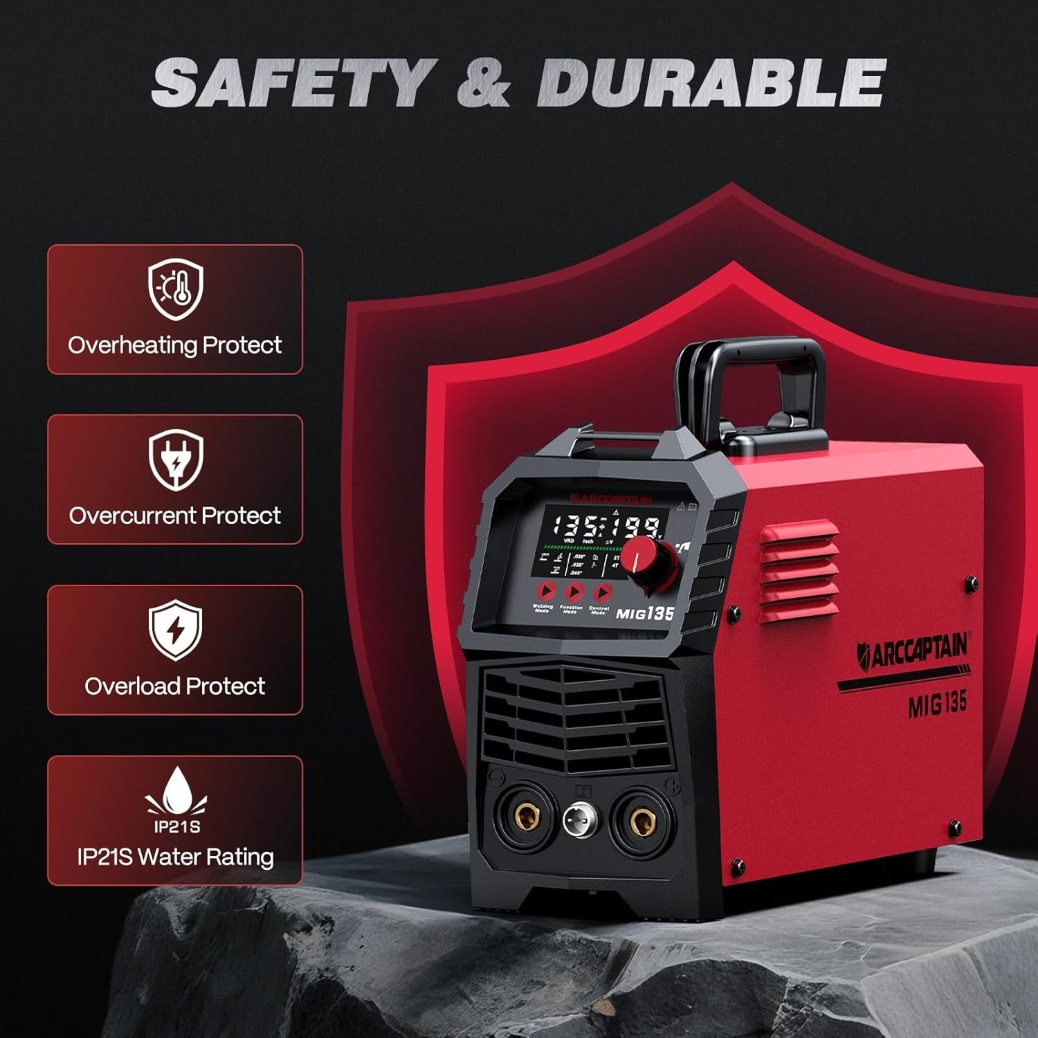 135A MIG Welder [Large LED Display] 110V Welder Flux Core MIG, Lift TIG, St