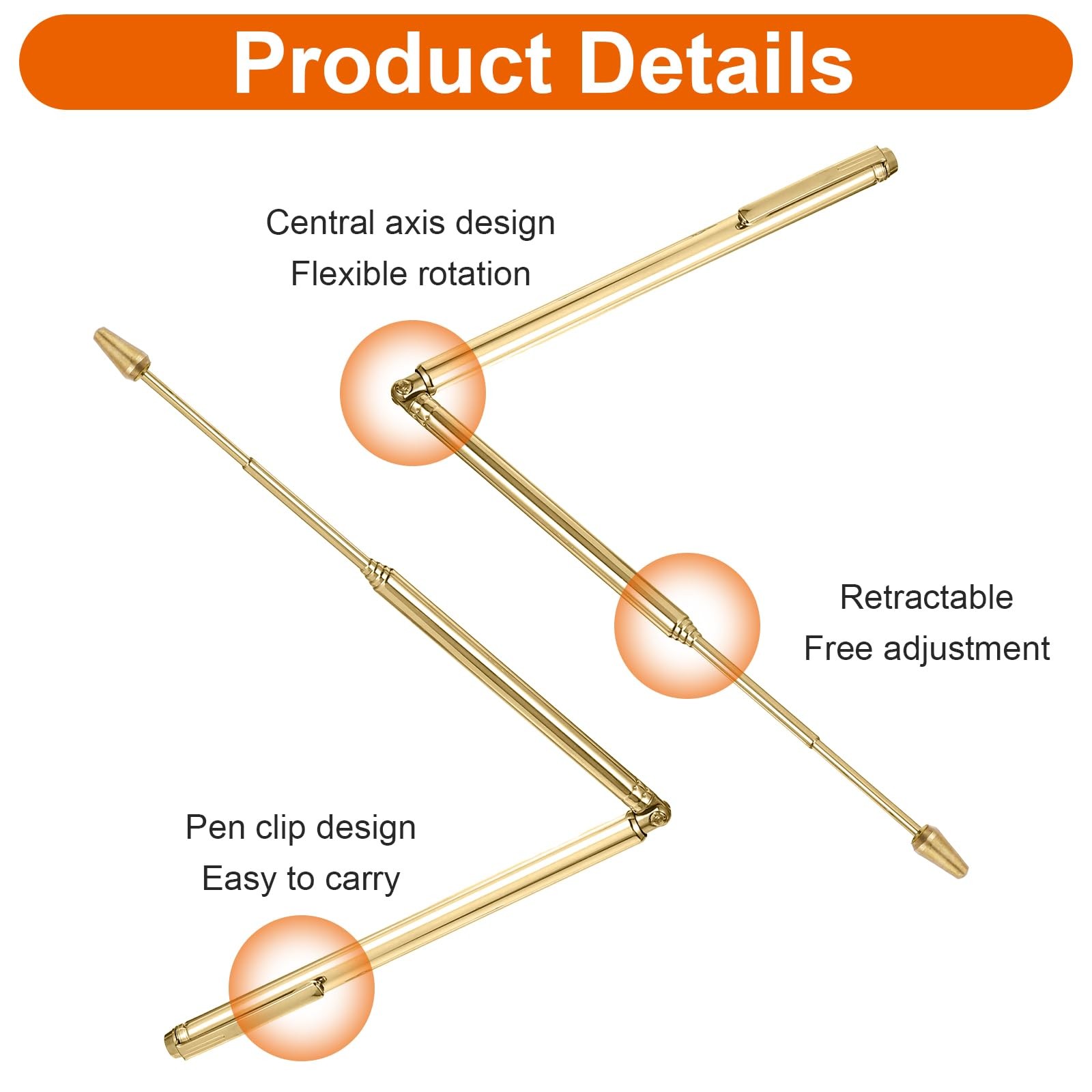 Molain 2Pcs Dowsing Collapsed 14.7cm/5.8in, Extended 54.5cm/21.4in, Brass