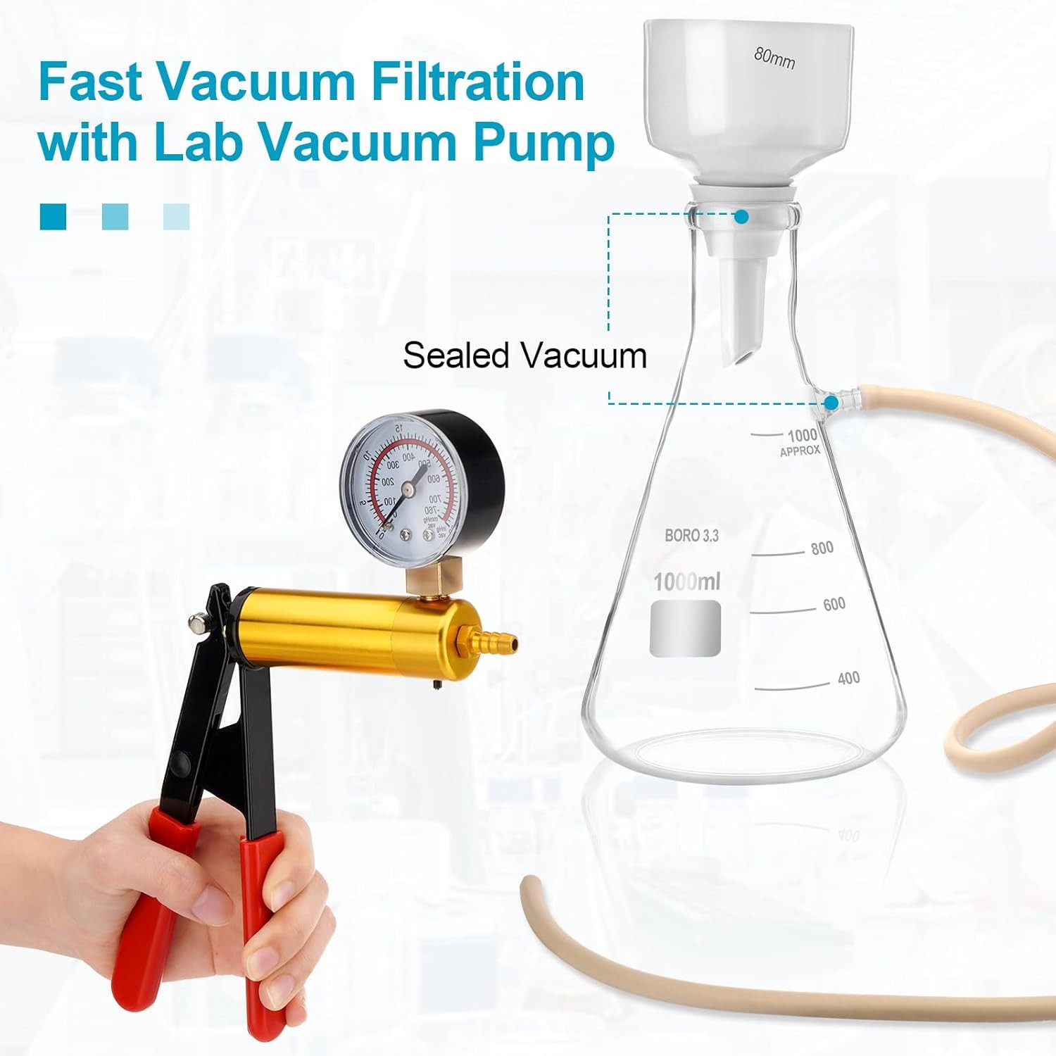 1000ml Lab Buchner Funnel Vacuum Filtering flask kit Hand Pump Vacuum Optional