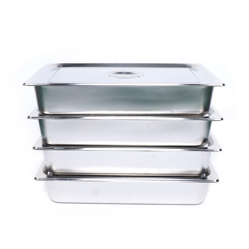 4-Pack Hotel Pans Commercial Steam Table Pan w/ Lid Stainless Steel Food Pan US