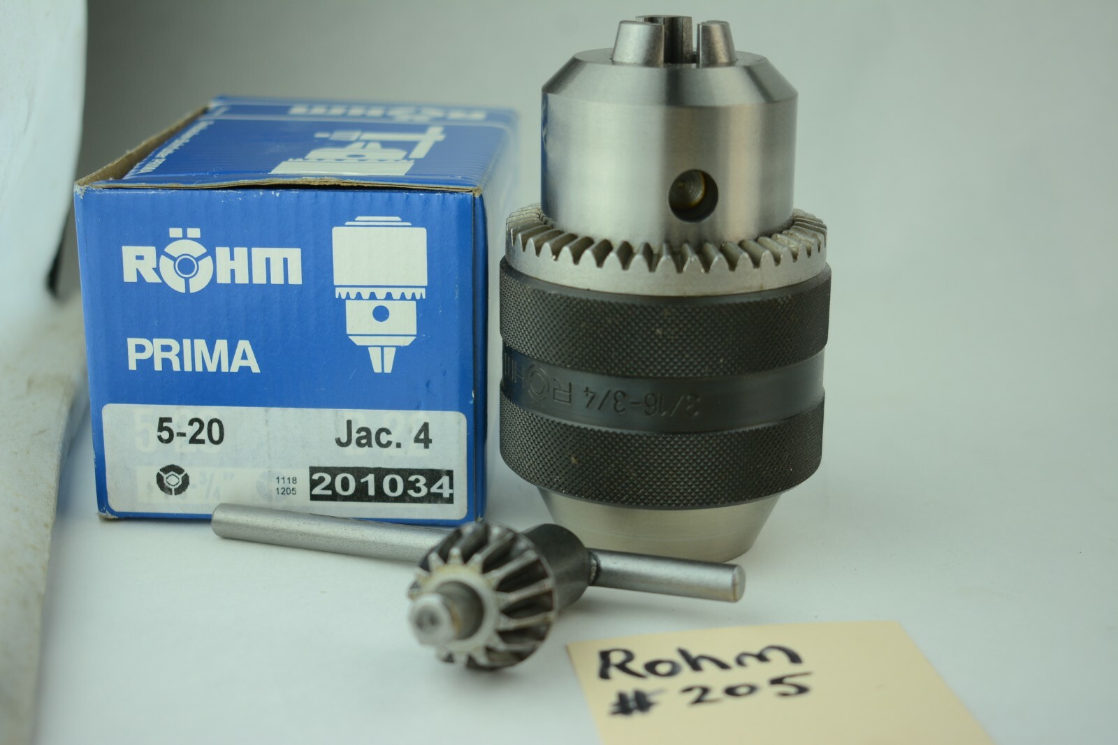Rohm Germany Quality Precision Drill Chuck & Key 3/16″-3/4″ 4JT #4 Jacobs Taper