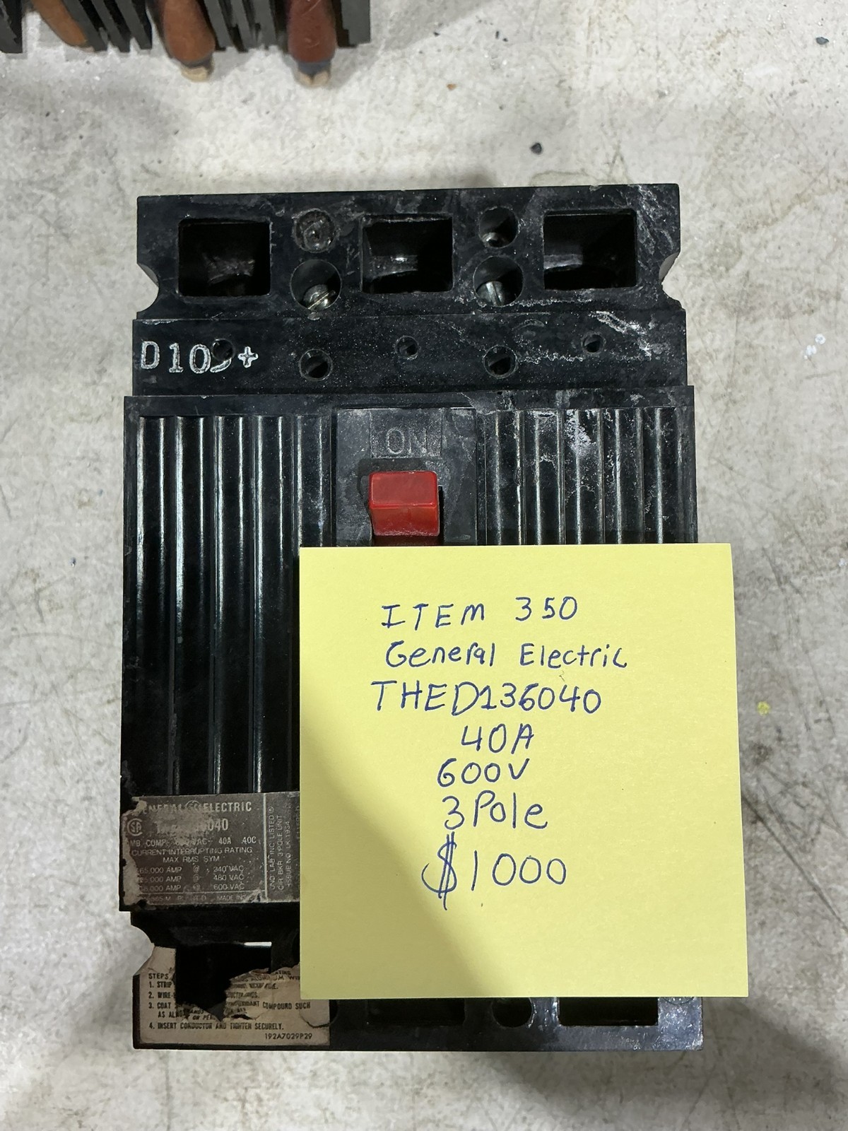 General Electric Breaker THED136040 40 AMPS 600 VOLTS 3 POLE