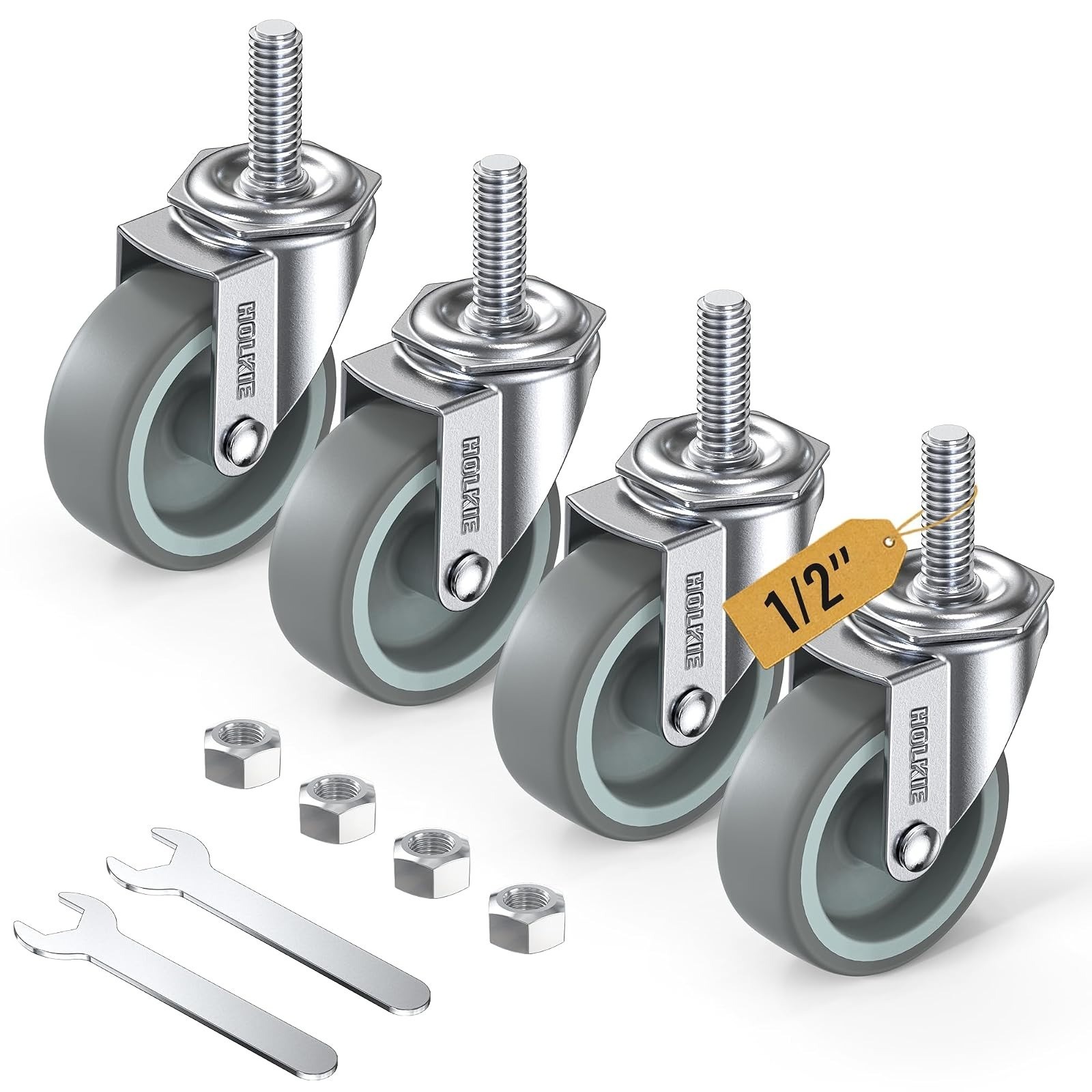HOLKIE 3″ Caster Wheels Set of 4 Heavy Duty Stem Casters Grey