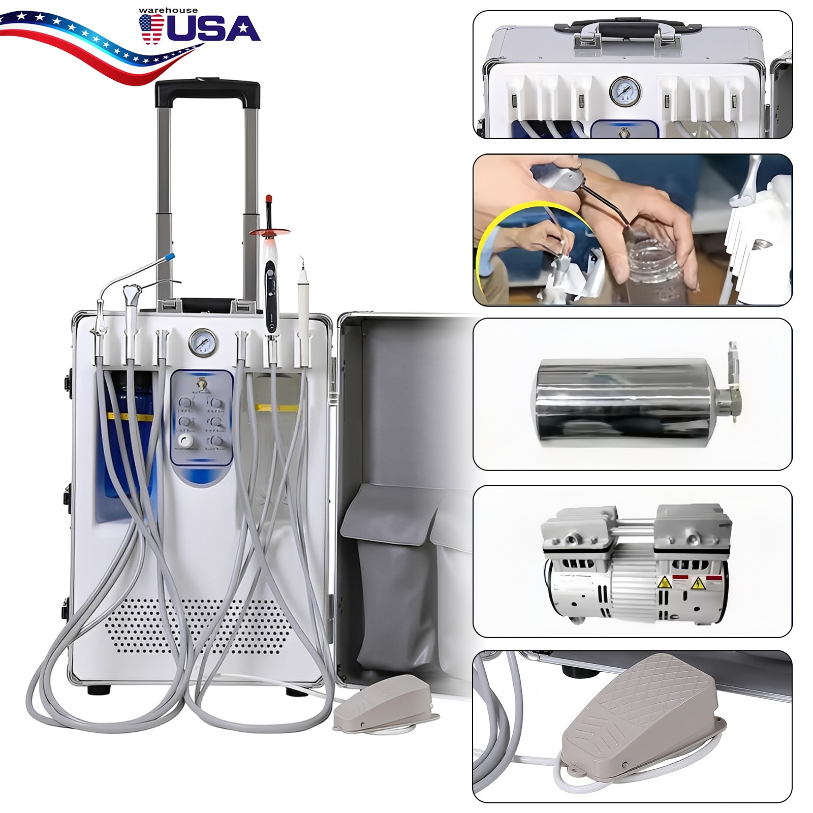 Portable Dental Delivery Unit System Air Compressor Strong suction 118 L/min po