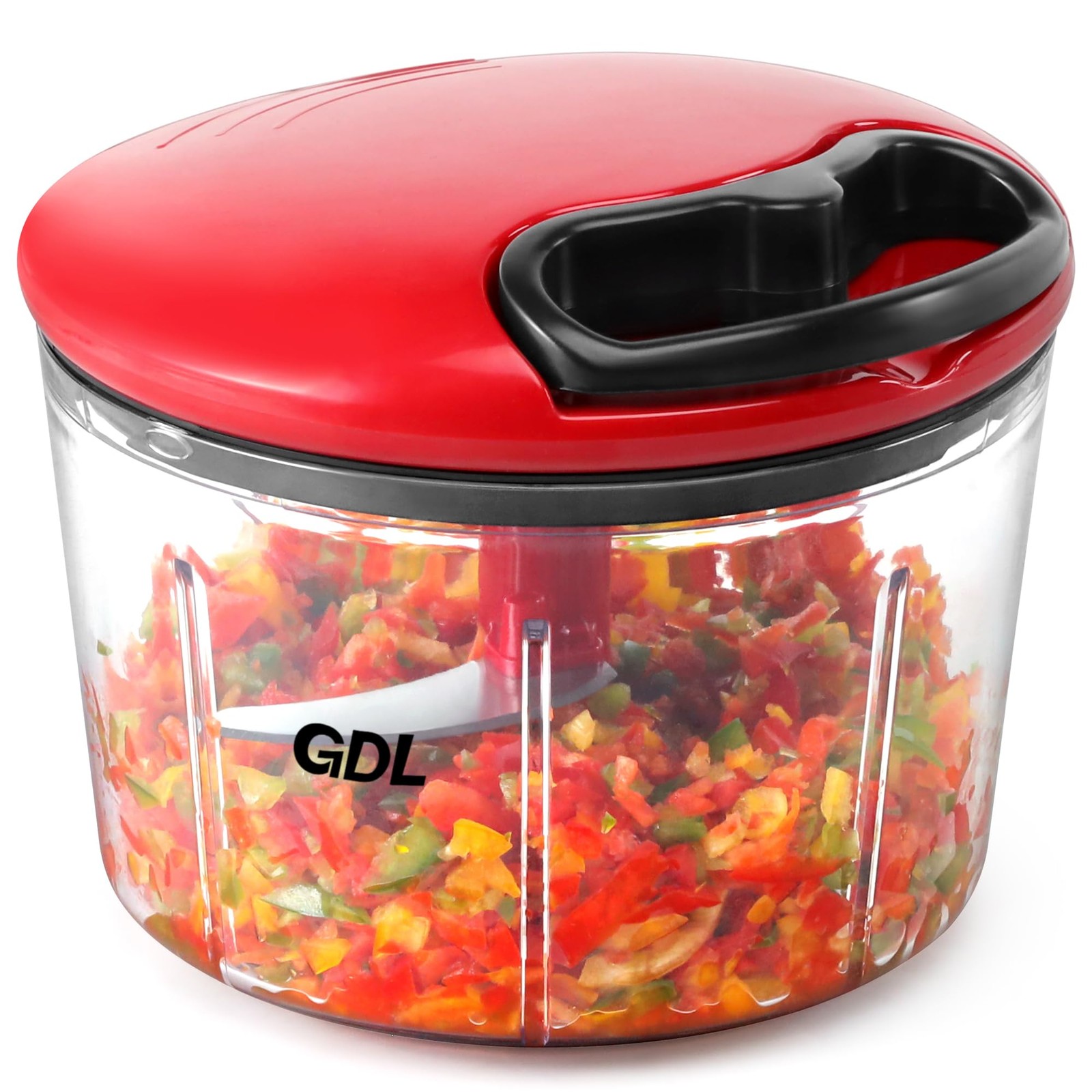 GDL Food Chopper, Pull Onion Chopper Dicer, Hand Powered 3.4 cup, Red