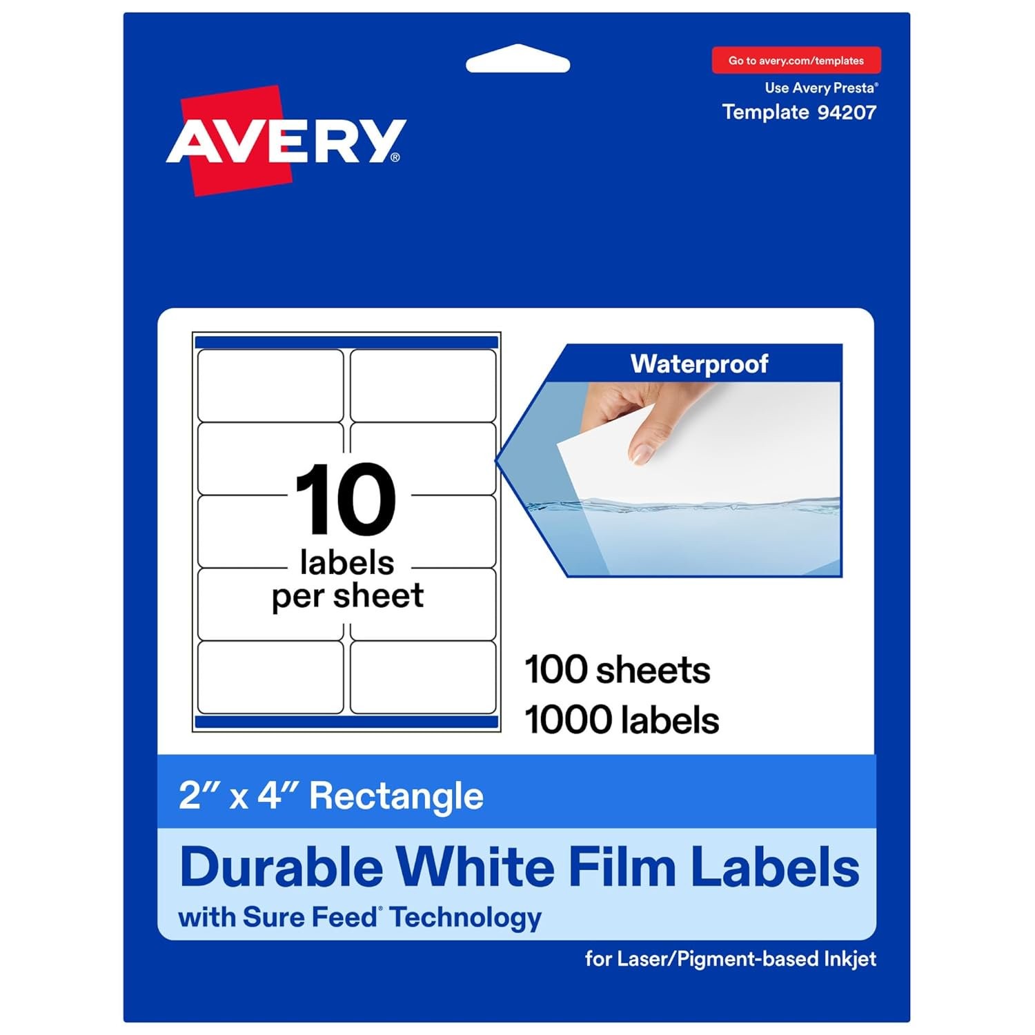 Avery Waterproof Rectangle Labels with Sure Feed 94207