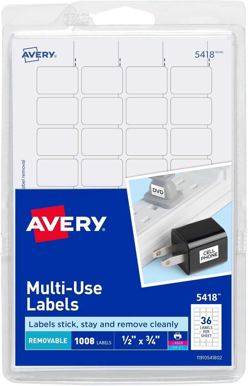 Avery Removable Print or Write Labels, White, 0.5 x 0.75 Inches, Pack of 1008