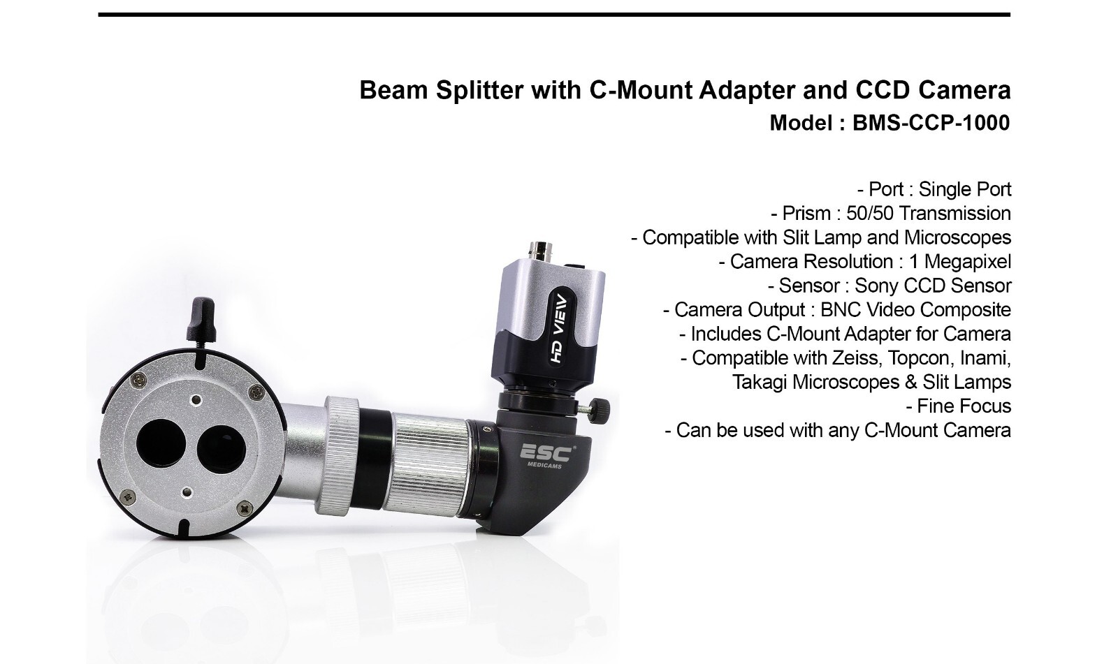 Zeiss Type Microscope C-Mount Camera, Adapter & Beam Splitter Lens for Slit Lamp