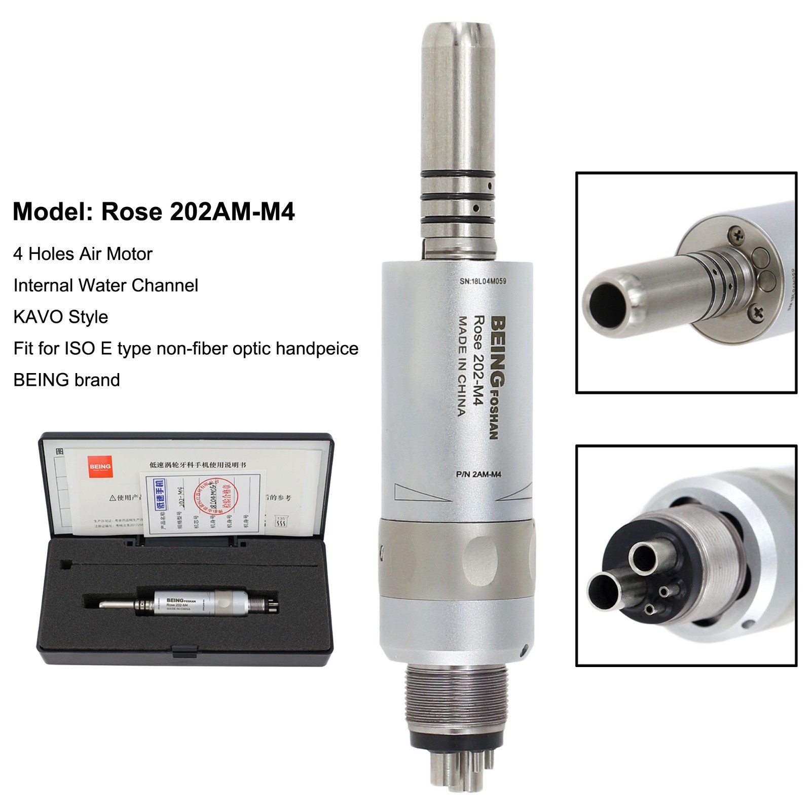 BEING Dental Slow Speed Air Motor Contra Angle Straight Handpiece 4 Hole KAVO