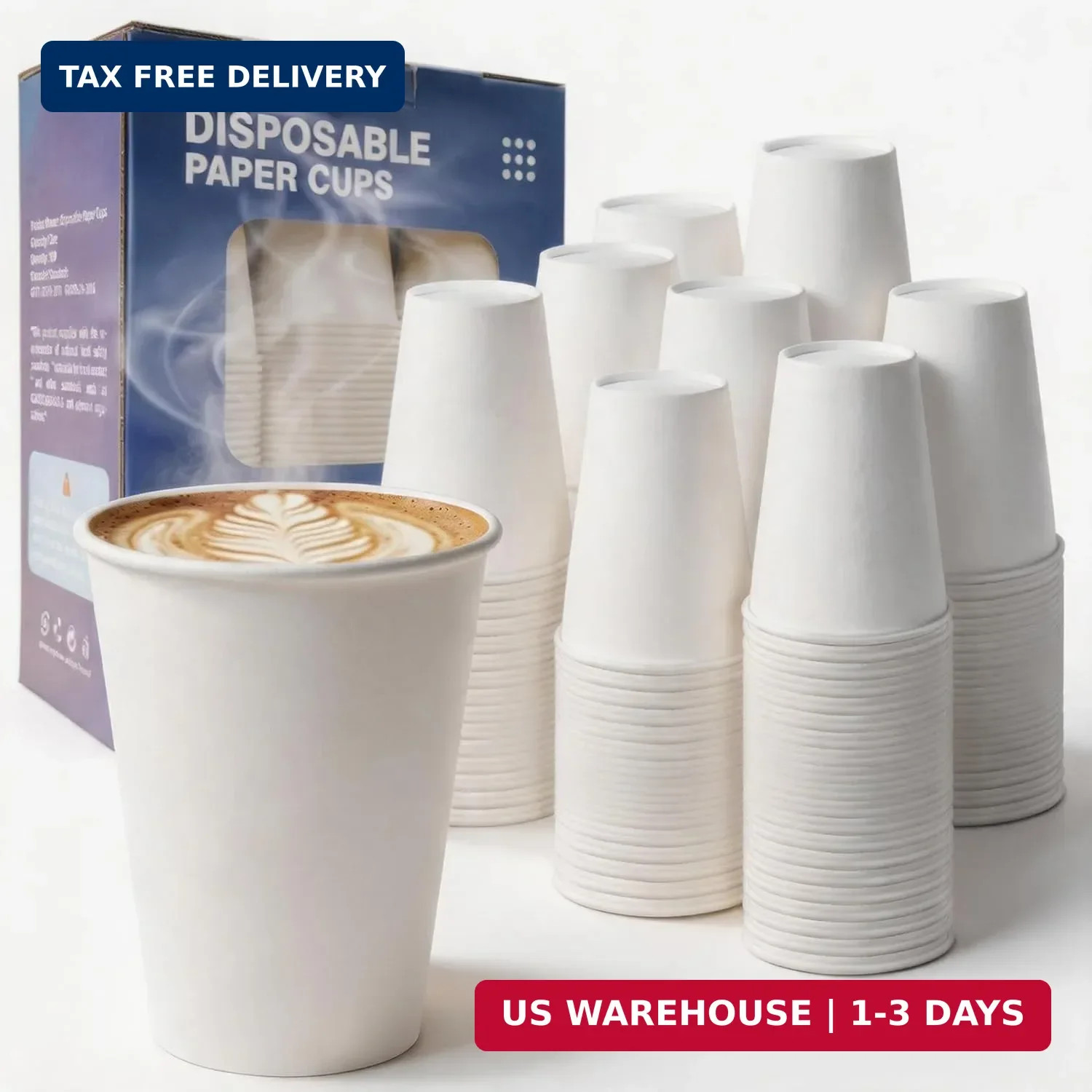 MOUMOULIFE Disposable Paper Coffee Cups 12 oz 300 Count Bulk, Leak-Proof White C
