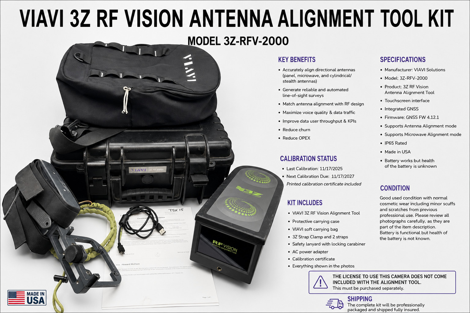 VIAVI 3Z RF Vision Antenna Alignment Tool Active Camera 3Z-RFV-2000 Cal 11/2027