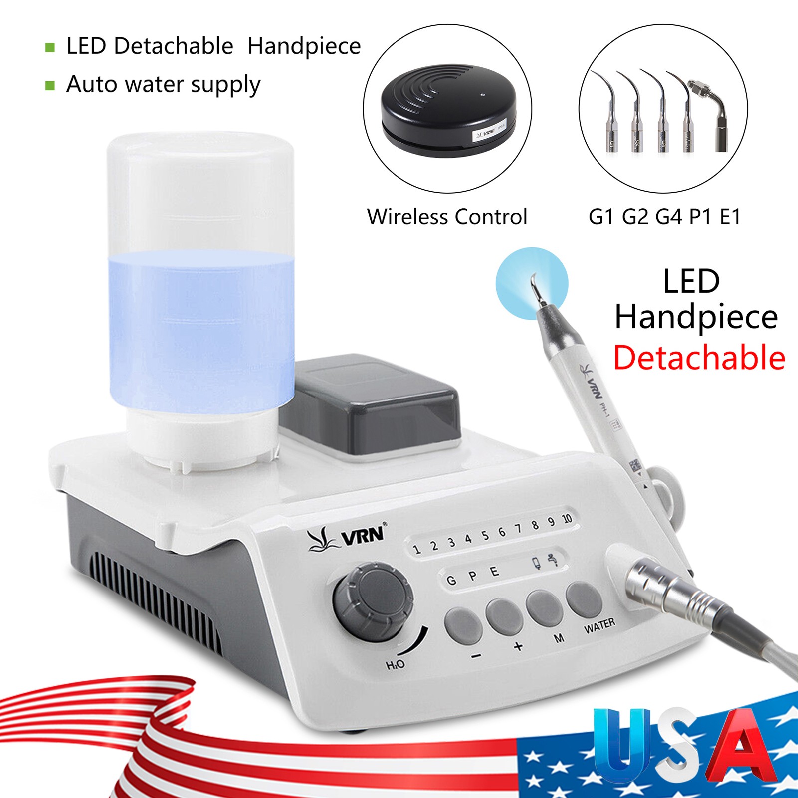 VRN LED Dental Ultrasonic Piezo Scaler Handpiece Bottle Tips Fit EMS Woodpecker