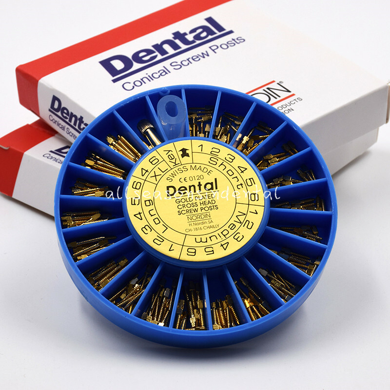 Assorted Dental Conical Screw Posts Kits Refills 24K Gold Plated 120 Pcs/Box