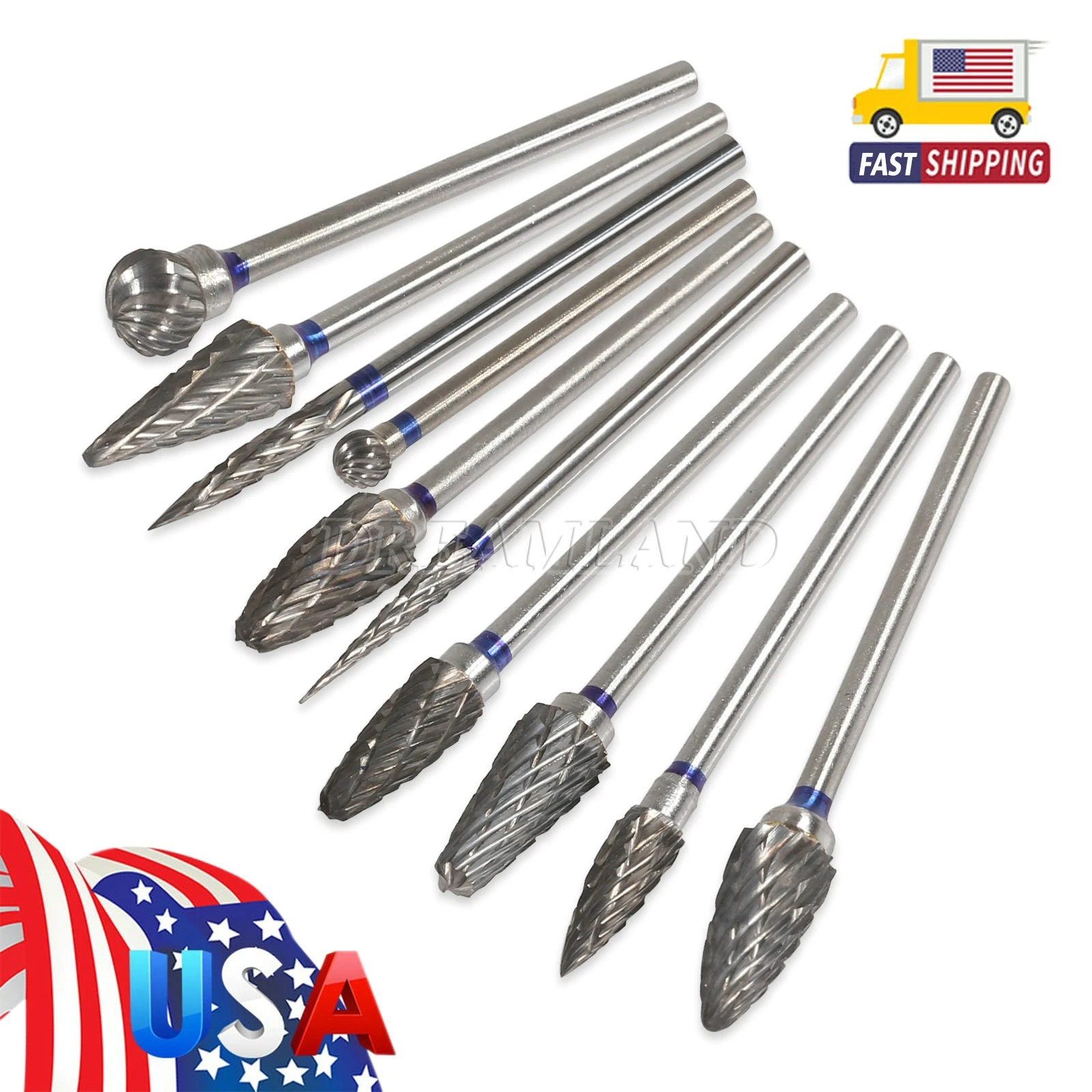 10Pcs Dental Lab Polishing Bur Drills Tungsten Steel Carbide Burs 2.35MM HP
