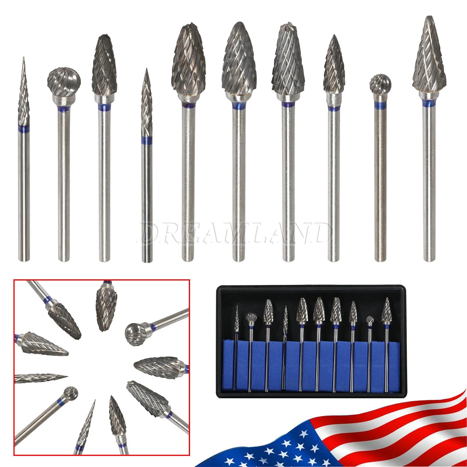 10Pcs Dental Lab Polishing Bur Drills Tungsten Steel Carbide Burs 2.35MM HP