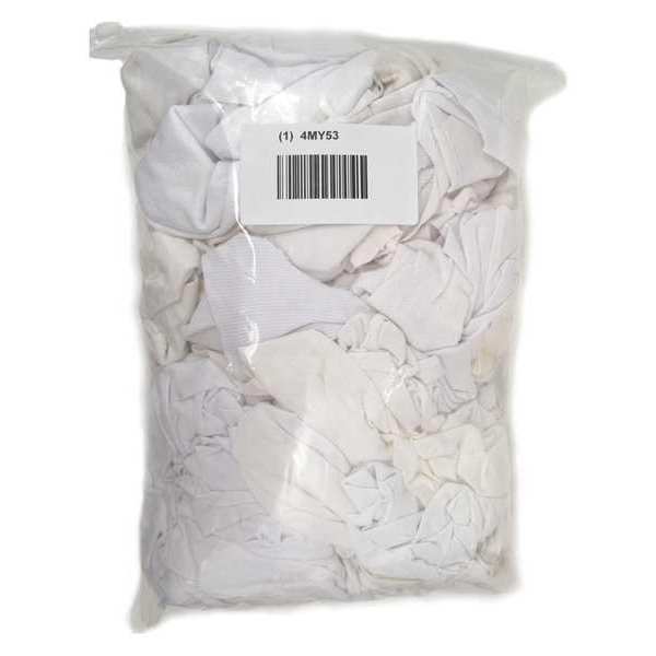 Zoro Select Ww4my53 Recycled Cotton T-Shirt Cloth Rag 4 Lb. Varies Sizes, White