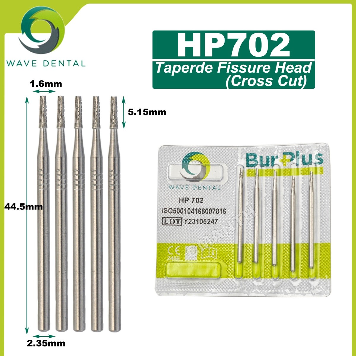 US WAVE Dental Burs Tungsten Carbide Burs HP Bur Dia 2.35mm Tapered Fissure Head