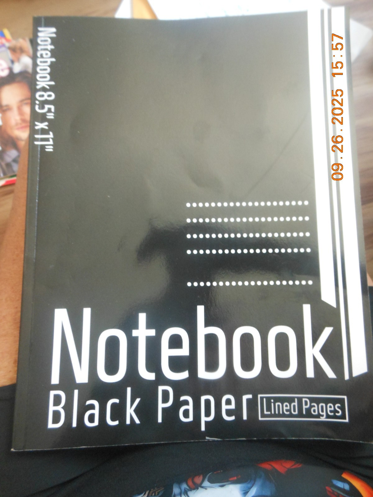 NEW / BLACK PAPER NOTEBOOK / 50pgs / WIDE RULED / USE WHITE MARKERS / 8.50 X 11″
