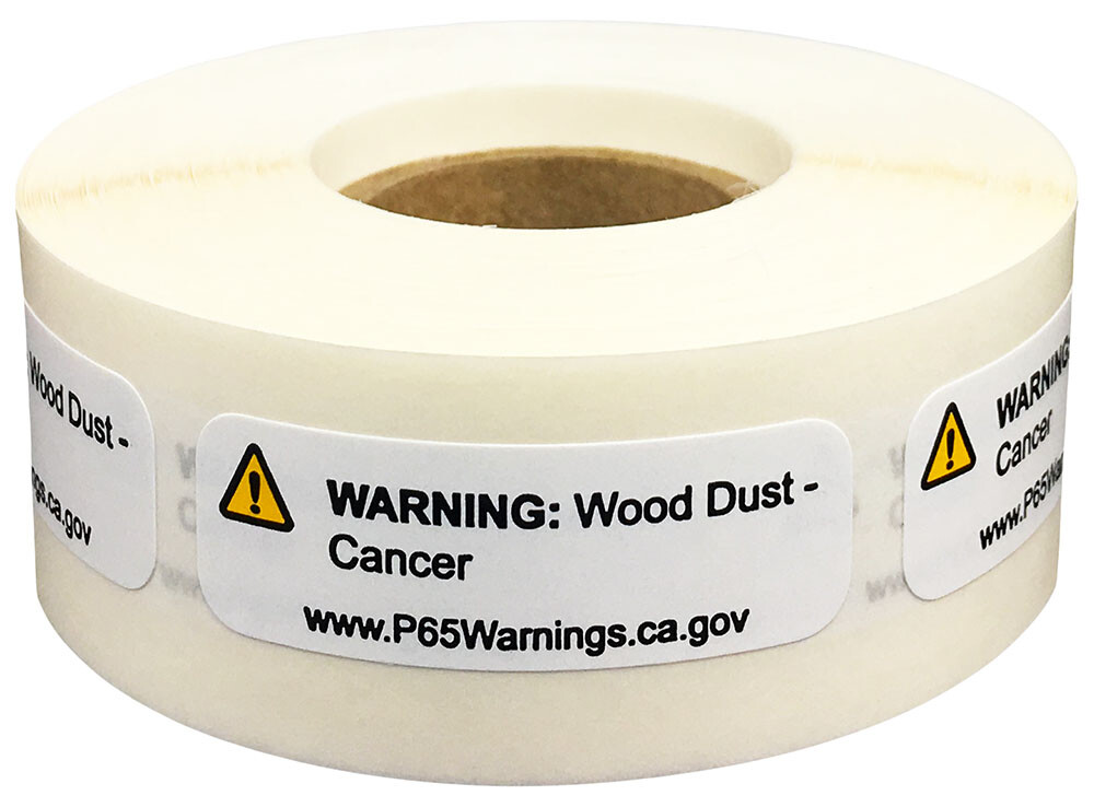 Prop 65 Wood Dust Short Form Warning Labels | .5 x 1.5″ Inch | 500 Per Roll