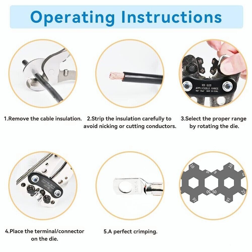 6-50mm² Cable Lug Crimping Tools Hand Electrician Pliers Crimper Wire Cable