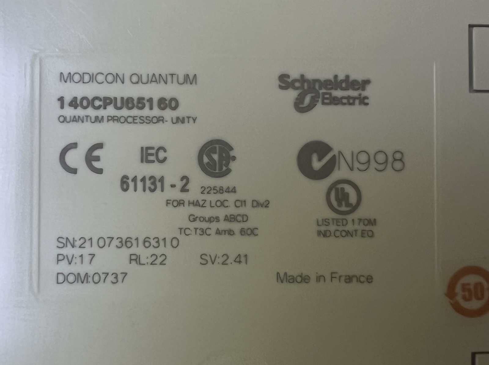 Schneider Automation 140CPU65160 Modicon Digital Pentium Controller Module Unit