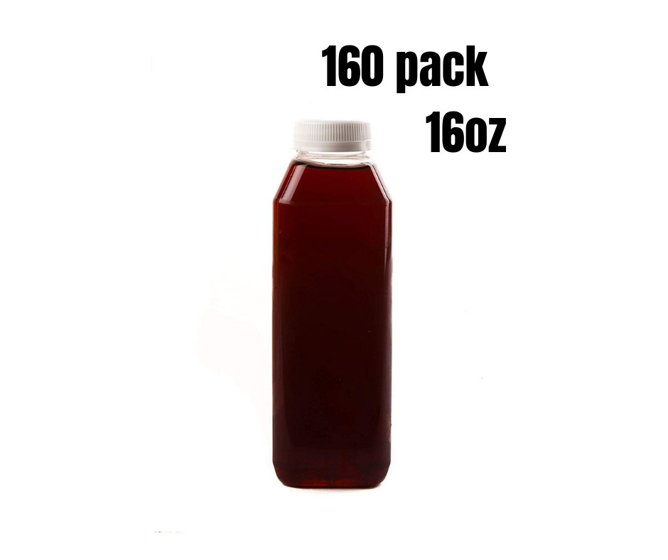 160 Pack Empty Plastic Juice Bottles with White Tamper Evident Caps 16 Oz.